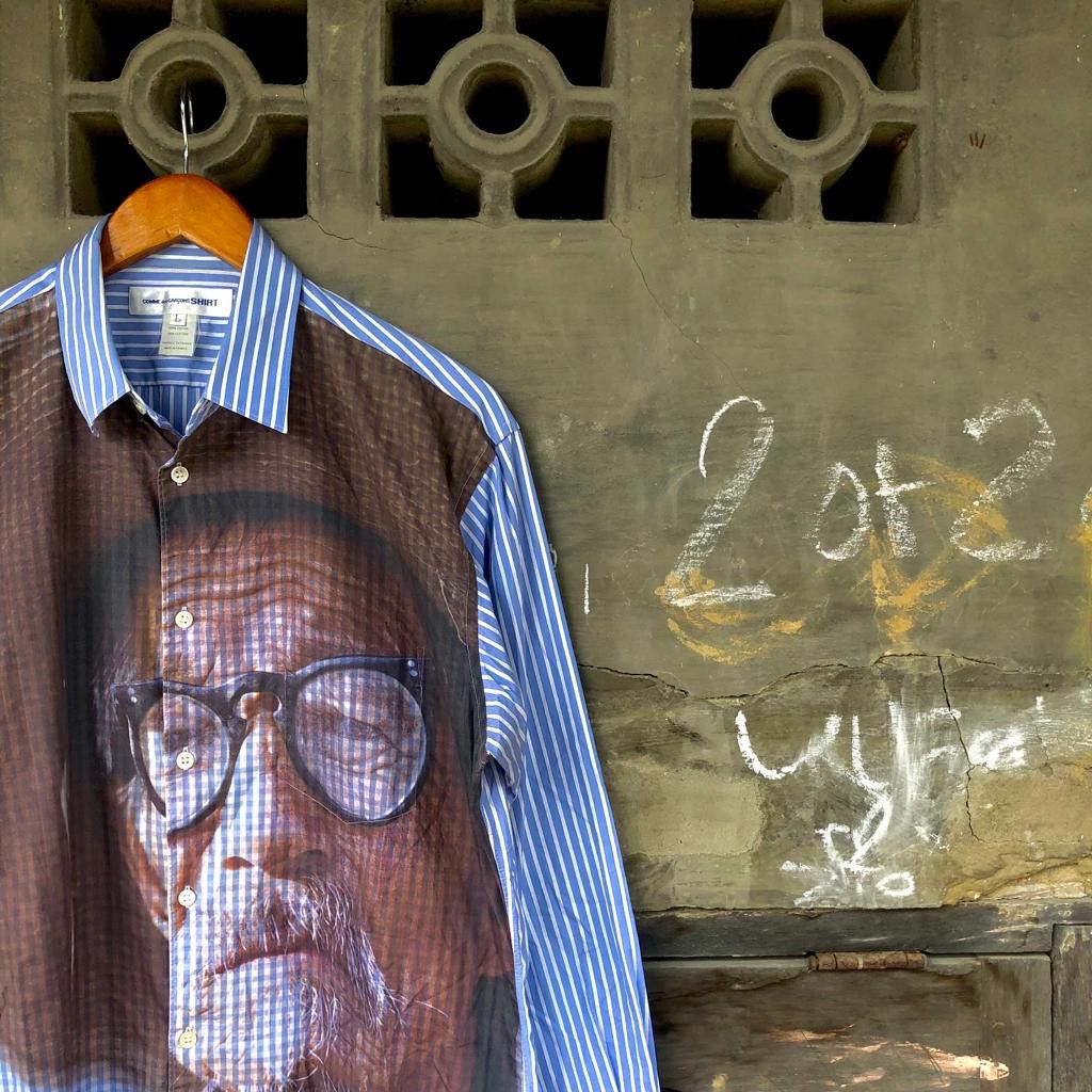 image of Ss 08 Comme Des Garcons Old Men Shirt in Blue (Size Medium)