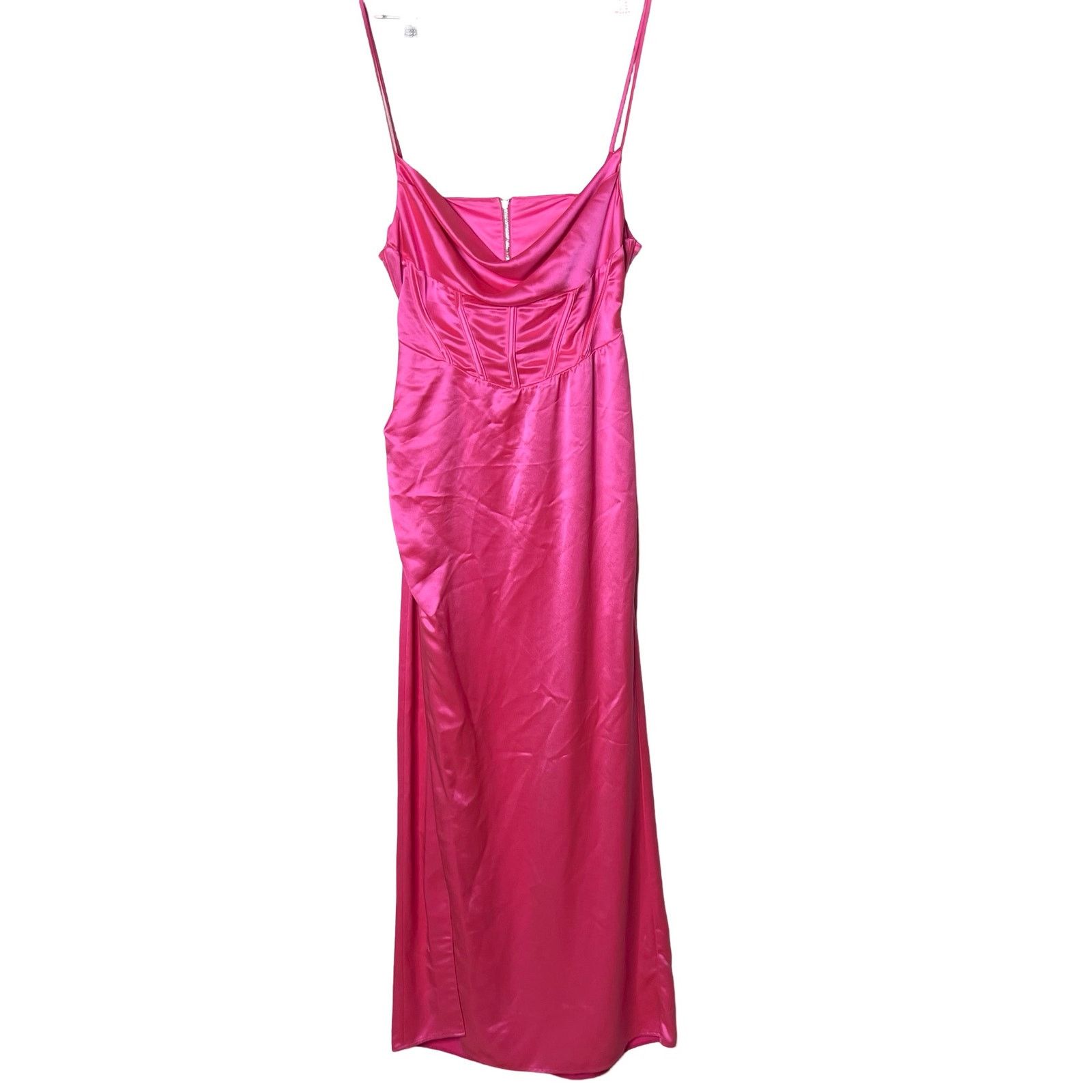 Retrofete Retrofete Rosa Maxi slip Dress Hyper Pink side seam split L Size L / US 10 / IT 46 - 2 Thumbnail
