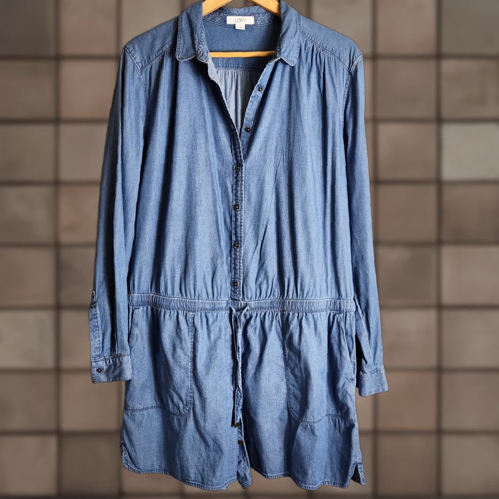 Ann Taylor Ann Taylor Loft Womens Blue Chambray Long Sleeve Romper-Size XL Size XL / US 12-14 / IT 48-50 - 1 Thumbnail
