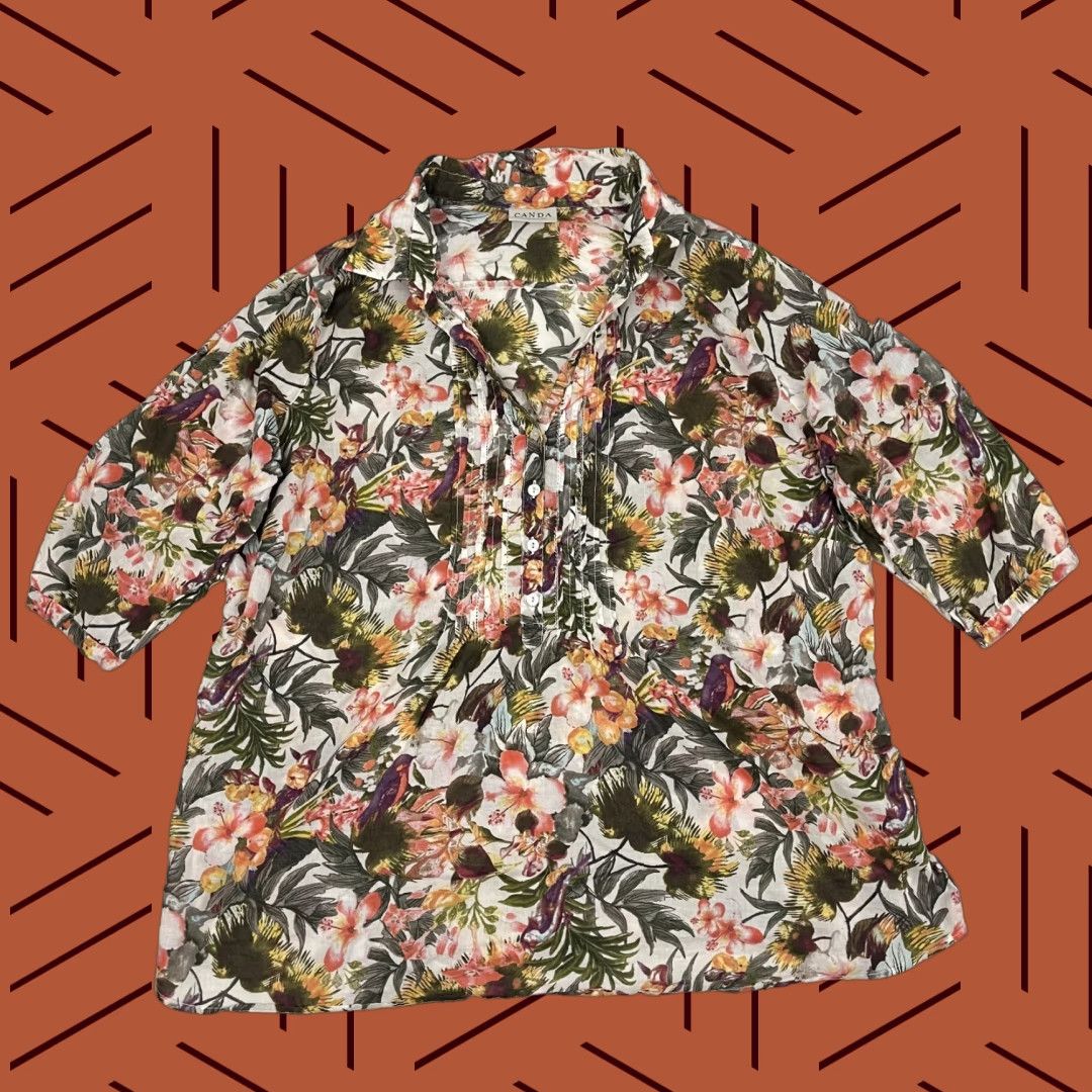 C&A Canda Blouse Womens 2XL Multi Floral Bird Sheer Lightweight Popover Boho C&A Size XXL / US 16-18 / IT 52-54 - 1 Thumbnail
