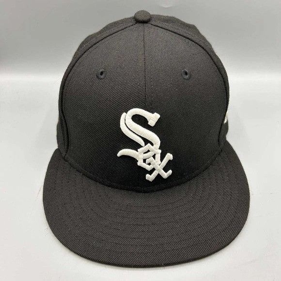 New Era Chicago White Sox Hat Men 7 5/8 Black MLB Fitted Cap Wool Size ONE SIZE - 1 Thumbnail