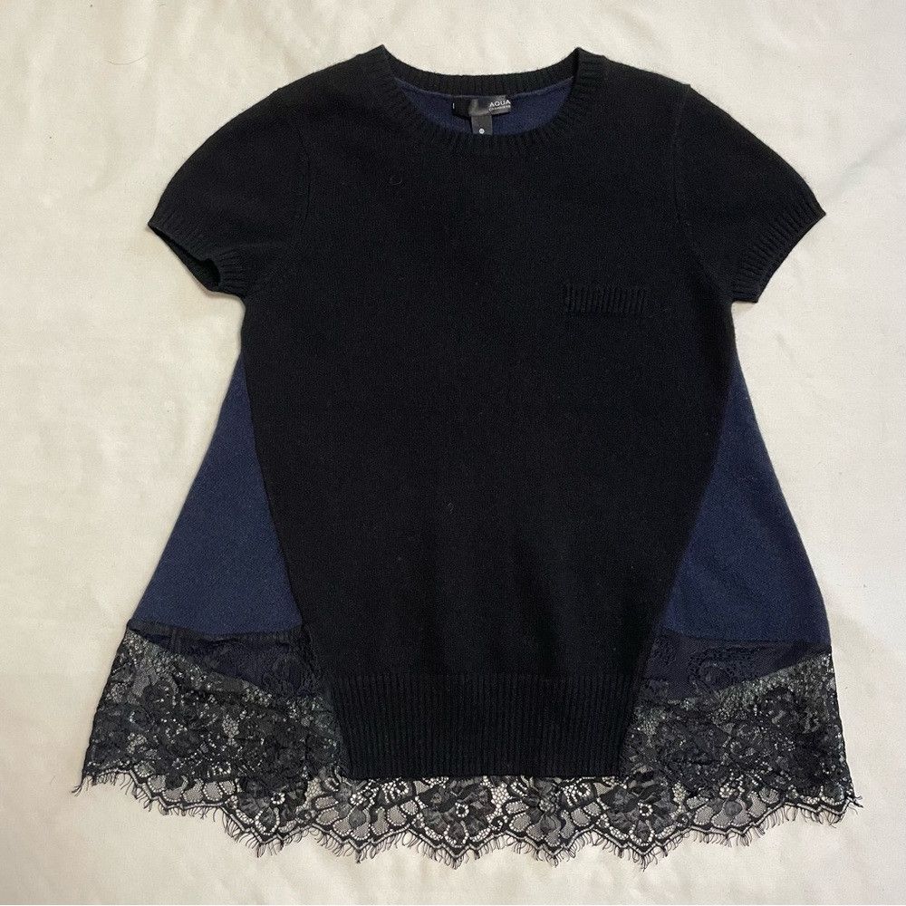 Other NWT New Aqua Cashmere Two Tone Tee Short Sleeve Black Navy Size XS / US 0-2 / IT 36-38 - 9 Thumbnail