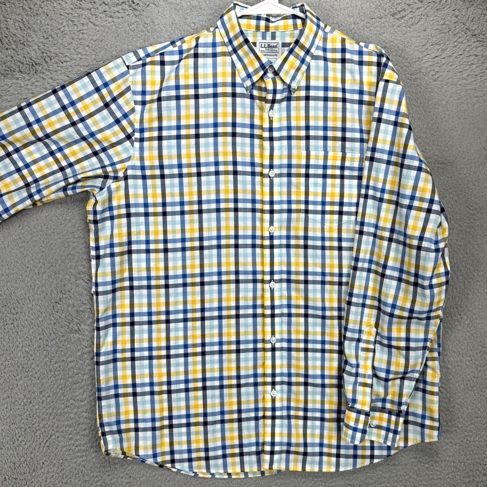 Vintage L.L. Bean Mens Button Down Shirt Large Reg Blue Yellow Plaid Long Sleeve Pocket Shirt Boy? Size US L / EU 52-54 / 3 - 2 Thumbnail