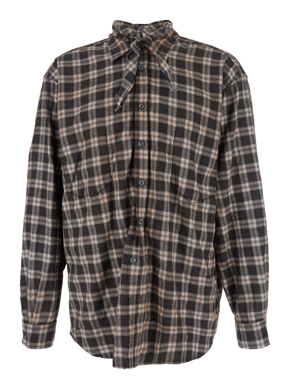 Dsquared2 'D2 x Magliano' Brown Shirt with Tie Detail on the Front and All-Over Check Motif in Cotton Man Size US M / EU 48-50 / 2 - 1 Thumbnail
