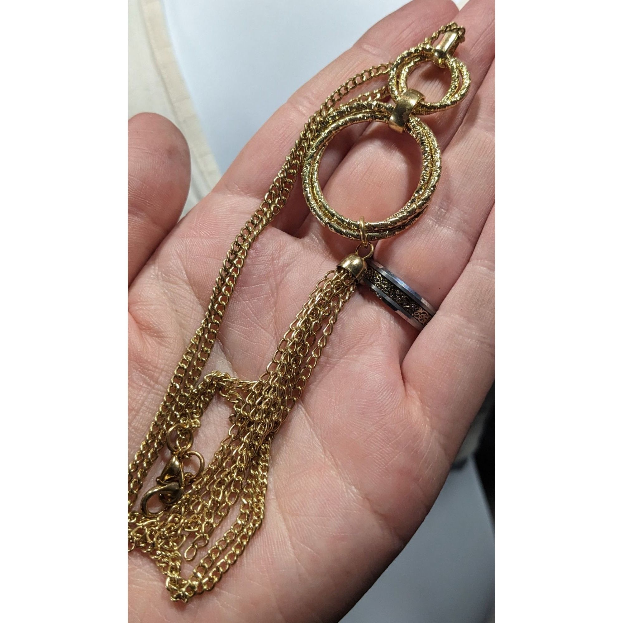 Other Elegant Double Ring Tassel Gold Tone Pendant Necklace Size ONE SIZE - 3 Thumbnail