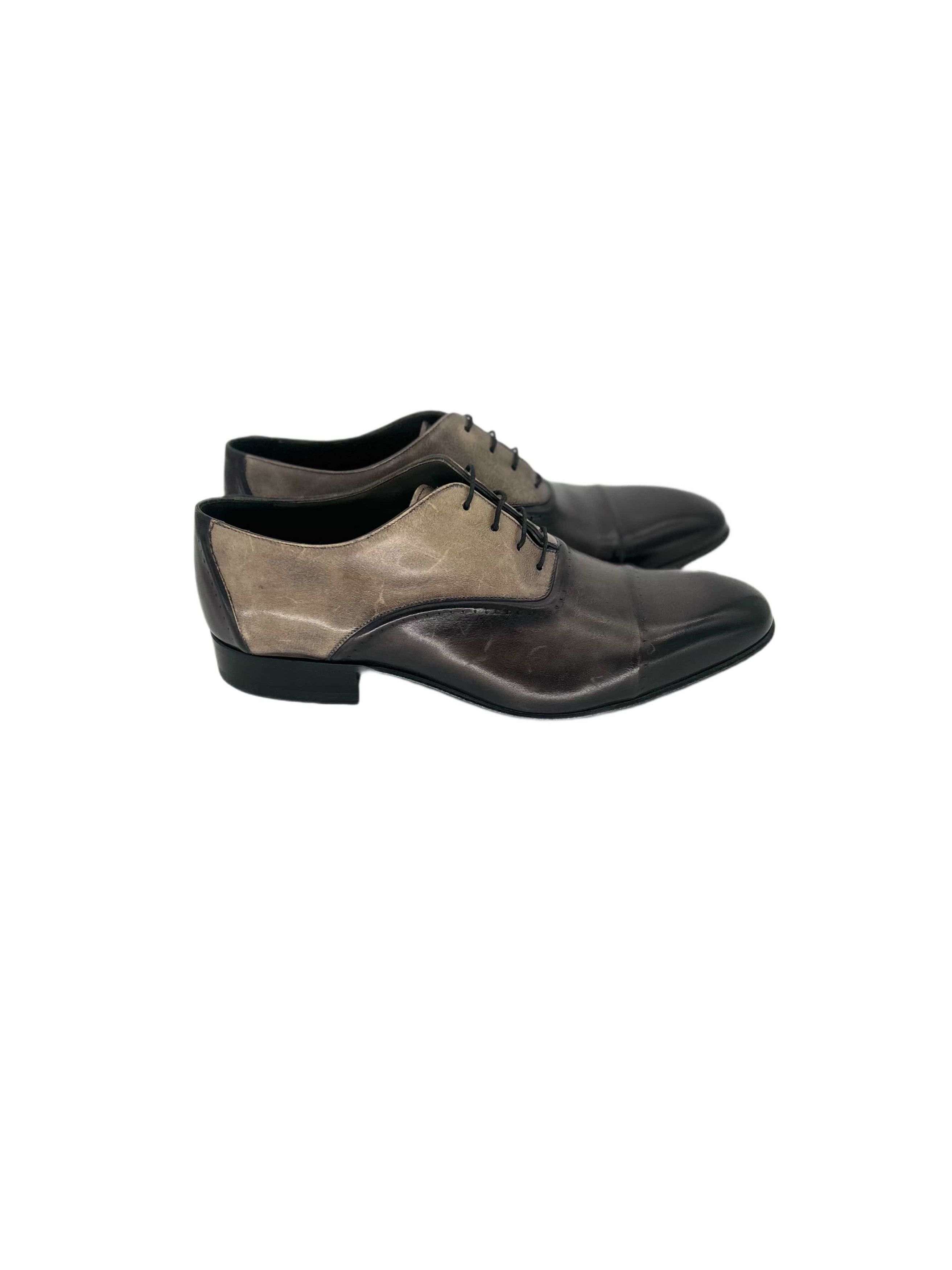 Lanvin Lanvin Grey Burnished Leather Oxford Shoes Size US 7 / EU 40 - 2 Thumbnail