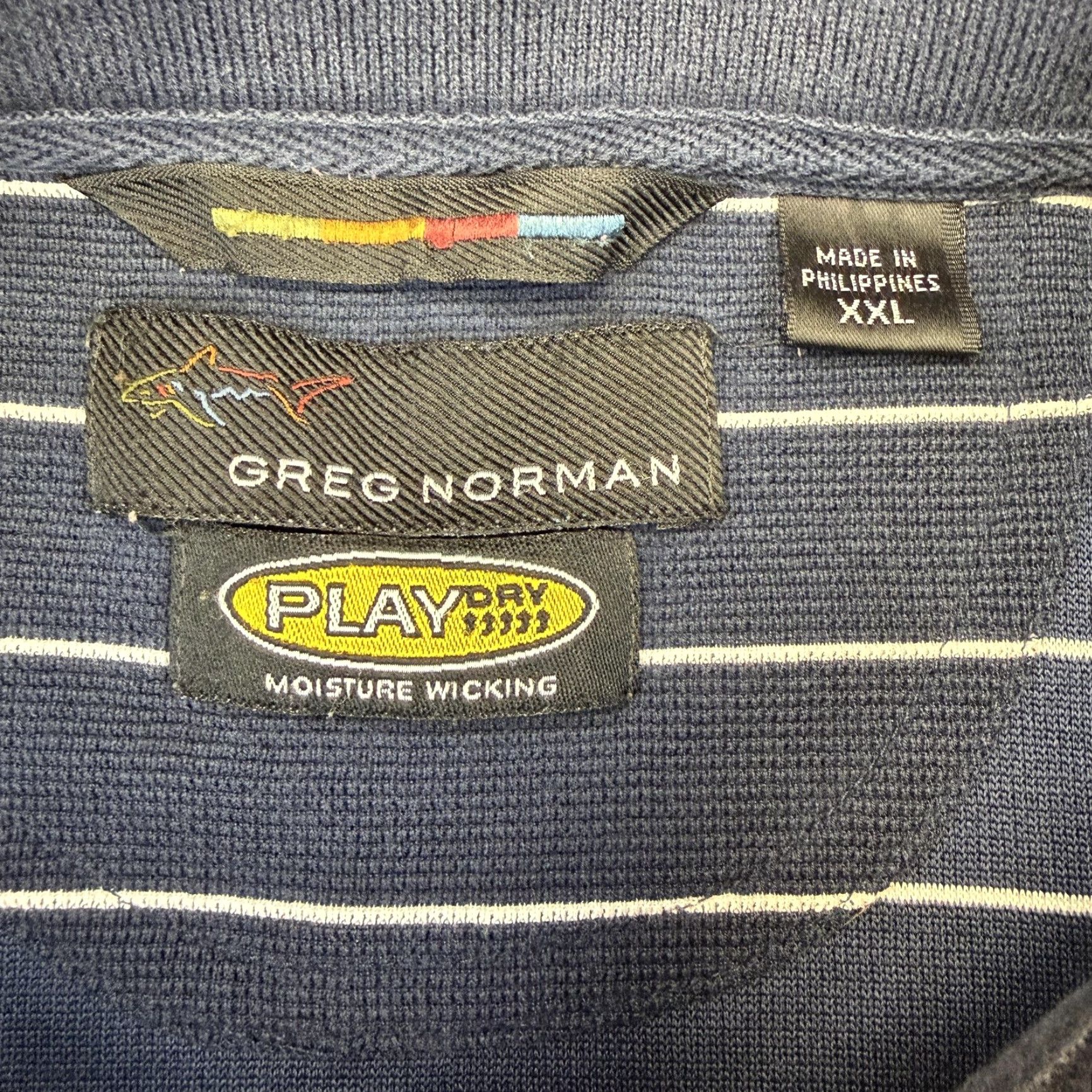Vintage Greg Norman Savannah Harbor Golf Polo Shirt Mens 2XL Navy Blue Striped Play Dry Shirt Size US XXL / EU 58 / 5 - 4 Thumbnail