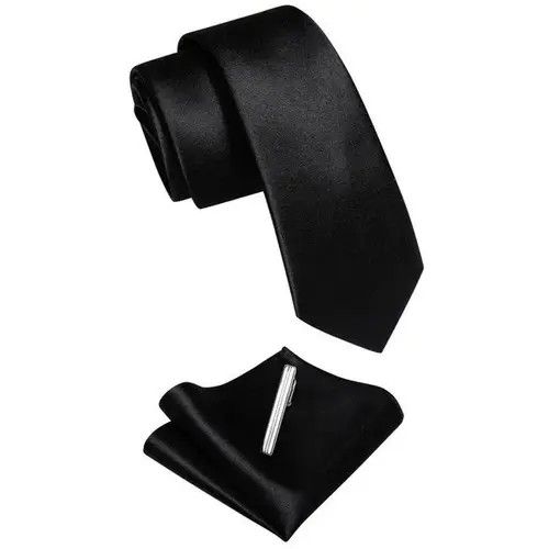 VIBE Luxury Skinny Solid Black Neck Tie Set Mens Size ONE SIZE - 2 Thumbnail