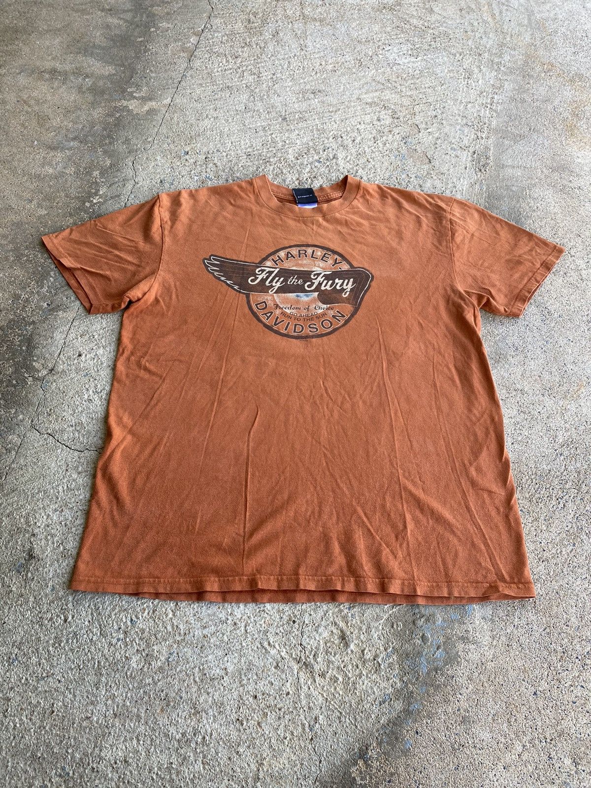 Harley Davidson × Vintage Vintage Y2K Harley Davidson Faded Orange Double Sided Shirt Size US XL / EU 56 / 4 - 1 Thumbnail