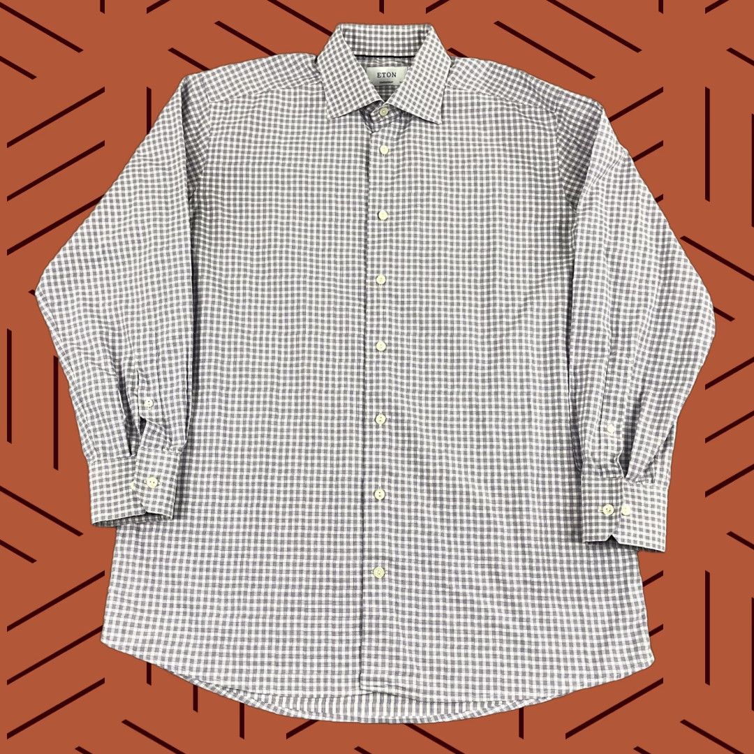 Eton ETON Dress Shirt Mens Size 16.5 White Purple Checked Long Sleeve Button Up Flaw Size US L / EU 52-54 / 3 - 1 Thumbnail