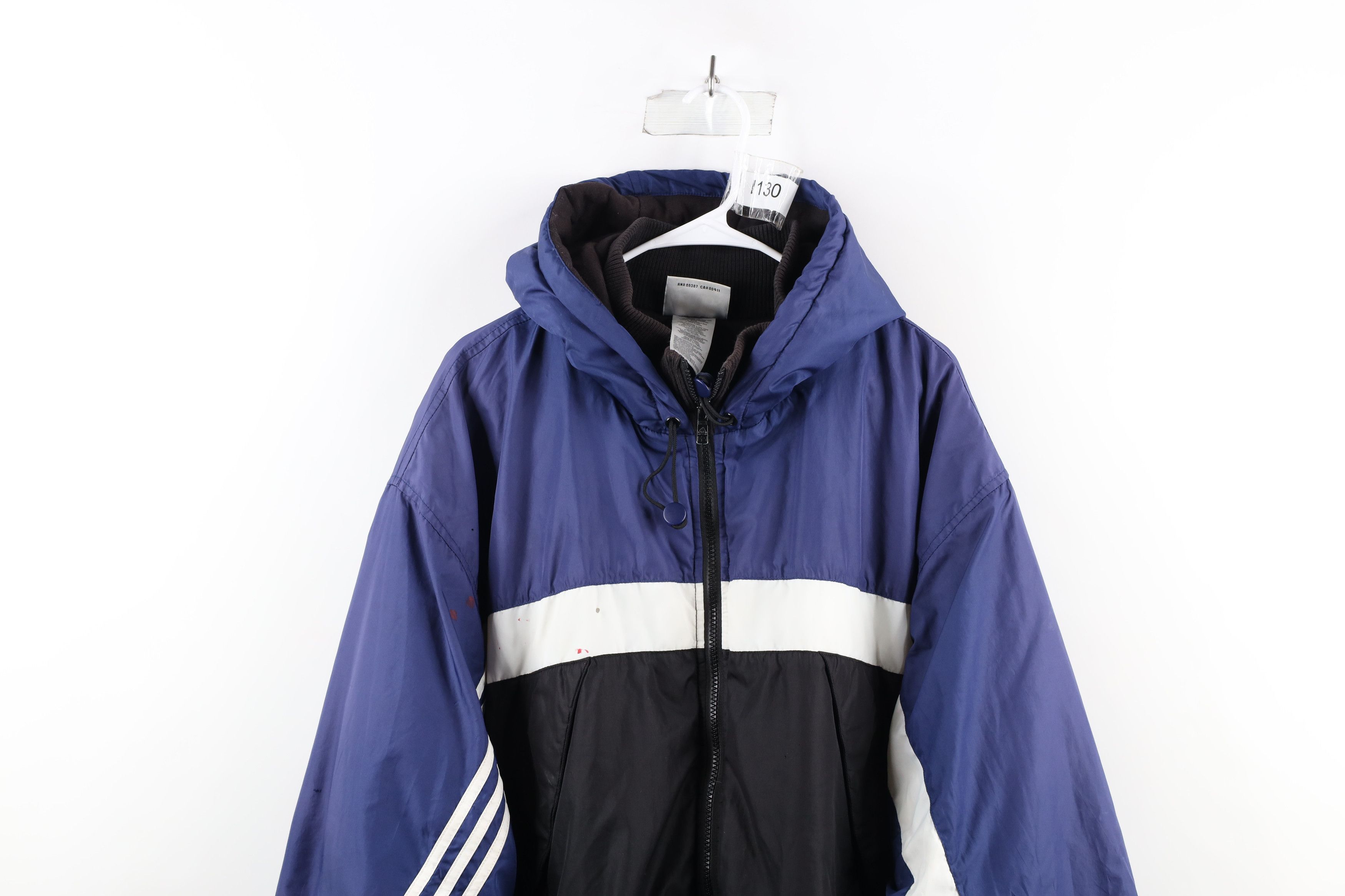 Adidas × Vintage Vintage Adidas Striped Spell Out Hooded Puffer Jacket Size US XXL / EU 58 / 5 - 2 Thumbnail