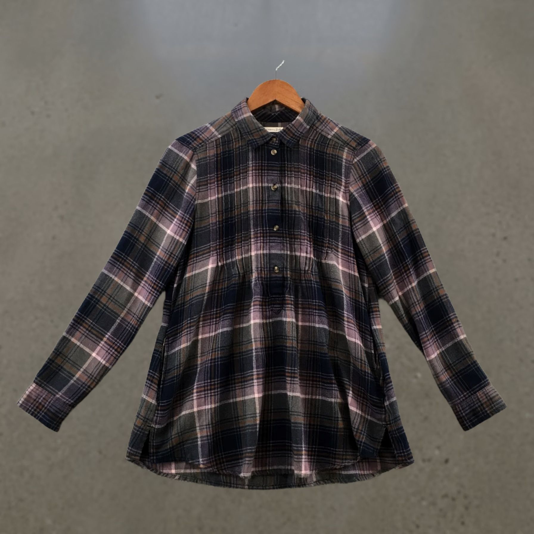 American Eagle Outfitters American Eagle Outfitters Blouse Shirt Womens Small Purple Long Sleeve Plaid Button Pintuck Crew Neck Knit Tunic Size S / US 4 / IT 40 - 1 Thumbnail