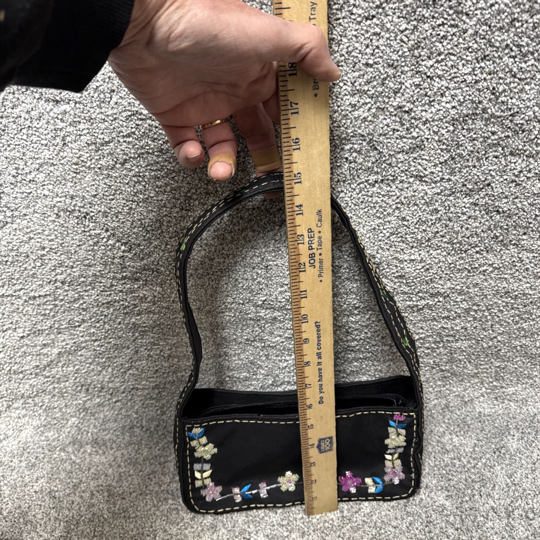 Vintage VINTAGE 90s Y2K Purse Embroidered Beaded Floral Boho Cottagecore Fairy Grunge Shoulder Bag Black PVC Women Size ONE SIZE - 6 Thumbnail