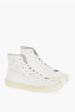 Maison Margiela WHITE LEATHER CLINIC HIGH TOP TWO STRAP SNEAKERS