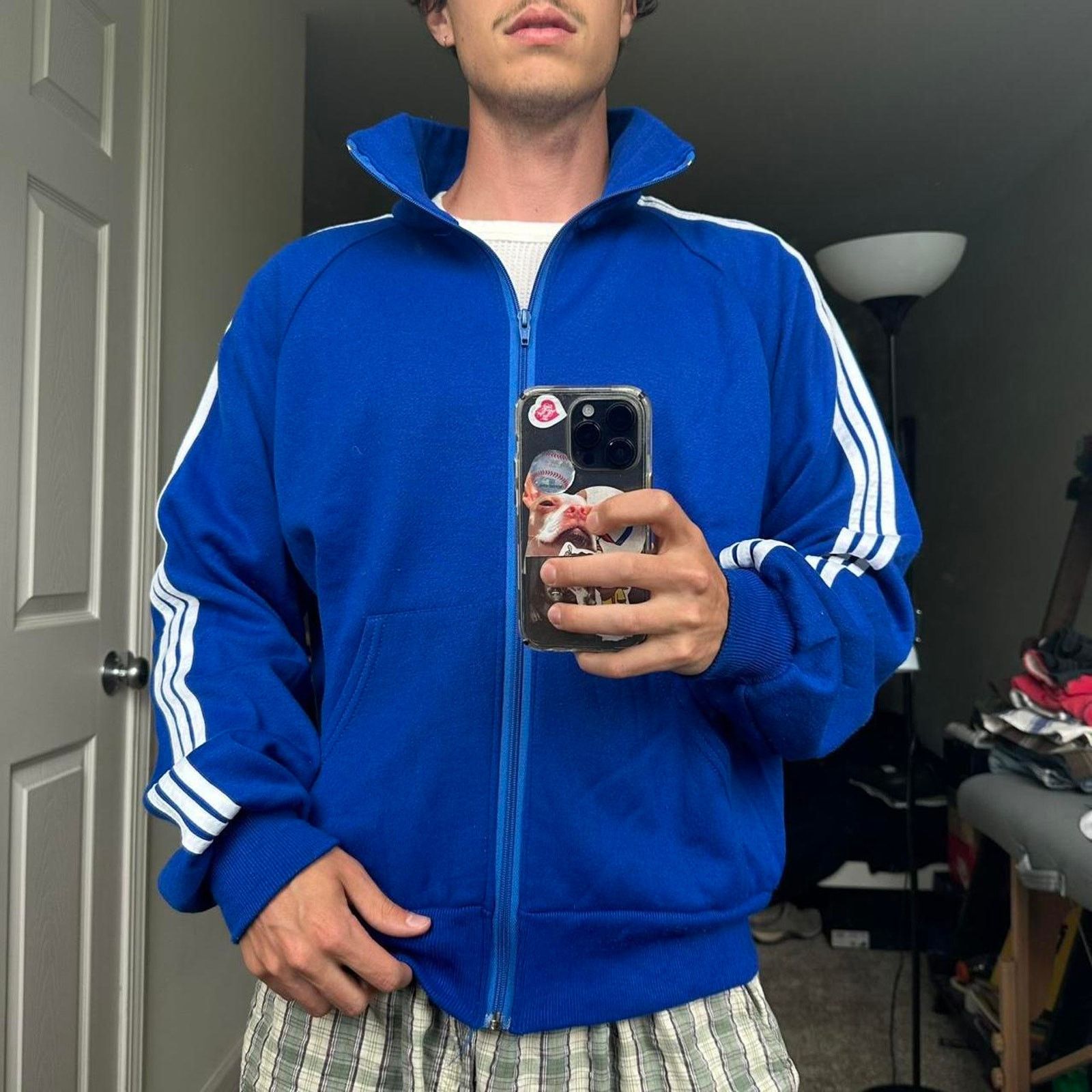 Vintage Vintage 80s Blue Striped Zip Up Track Suit Jacket Size US XL / EU 56 / 4 - 1 Thumbnail