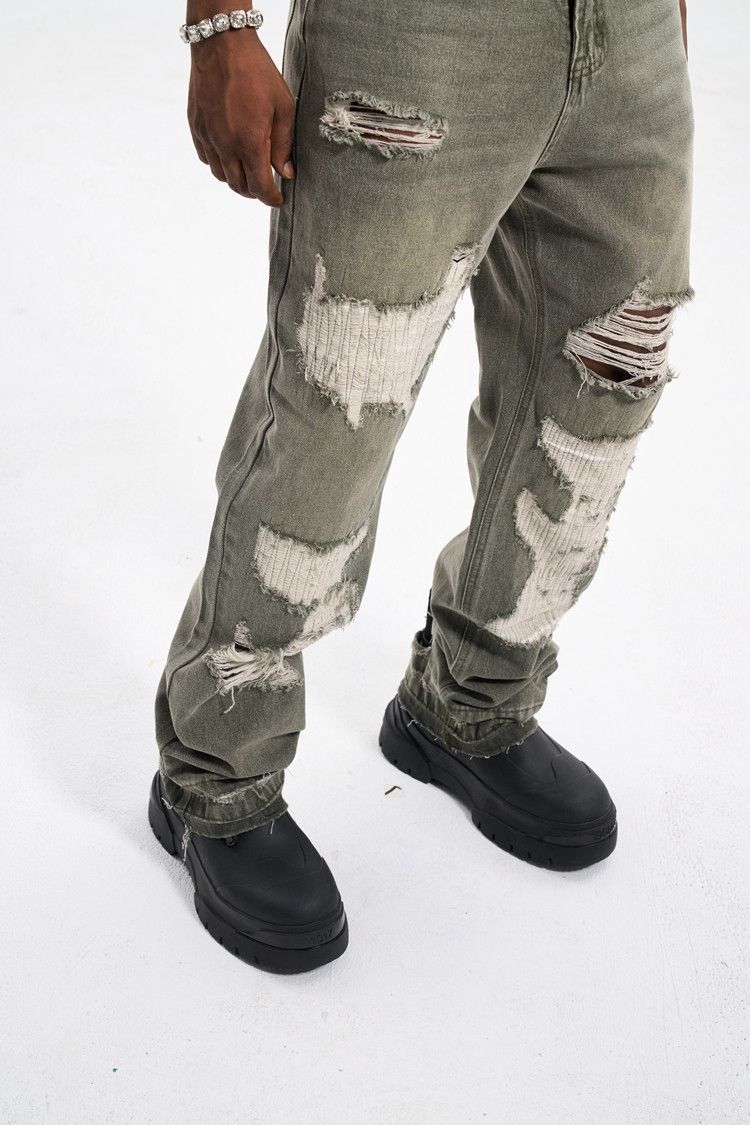 Japanese Brand × Vintage Patch Damage Straight Jeans Size US 31 - 6 Thumbnail