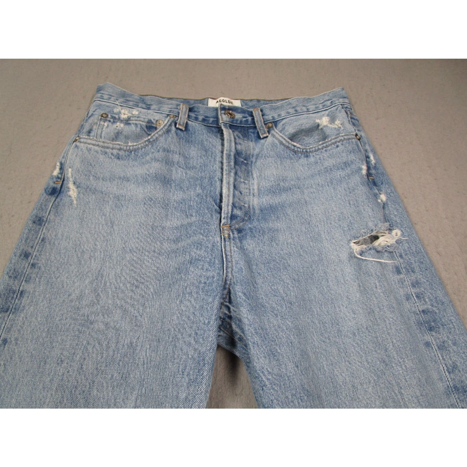 Agolde AGOLDE Jeans Women 27 Blue 90s Loose Fit Button Fly Denim Distressed College Retro 100% Cotton Regular Size 27 Womens Size 27" / US 4 / IT 40 - 2 Thumbnail