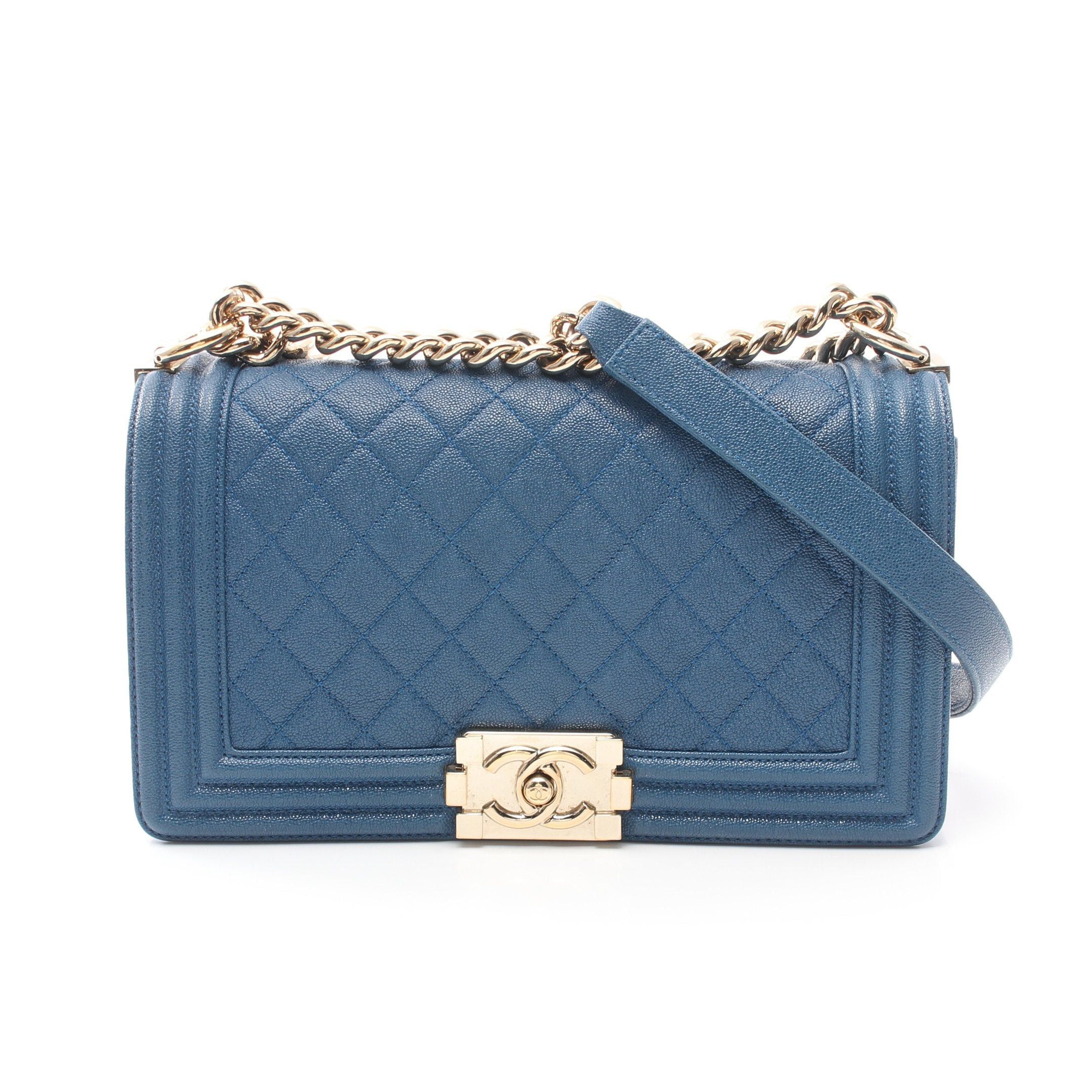 Chanel Chanel Boy Chanel Matelasse Chain Shoulder Bag Caviar Skin Dark Blue Gold Hardware Size ONE SIZE - 1 Thumbnail