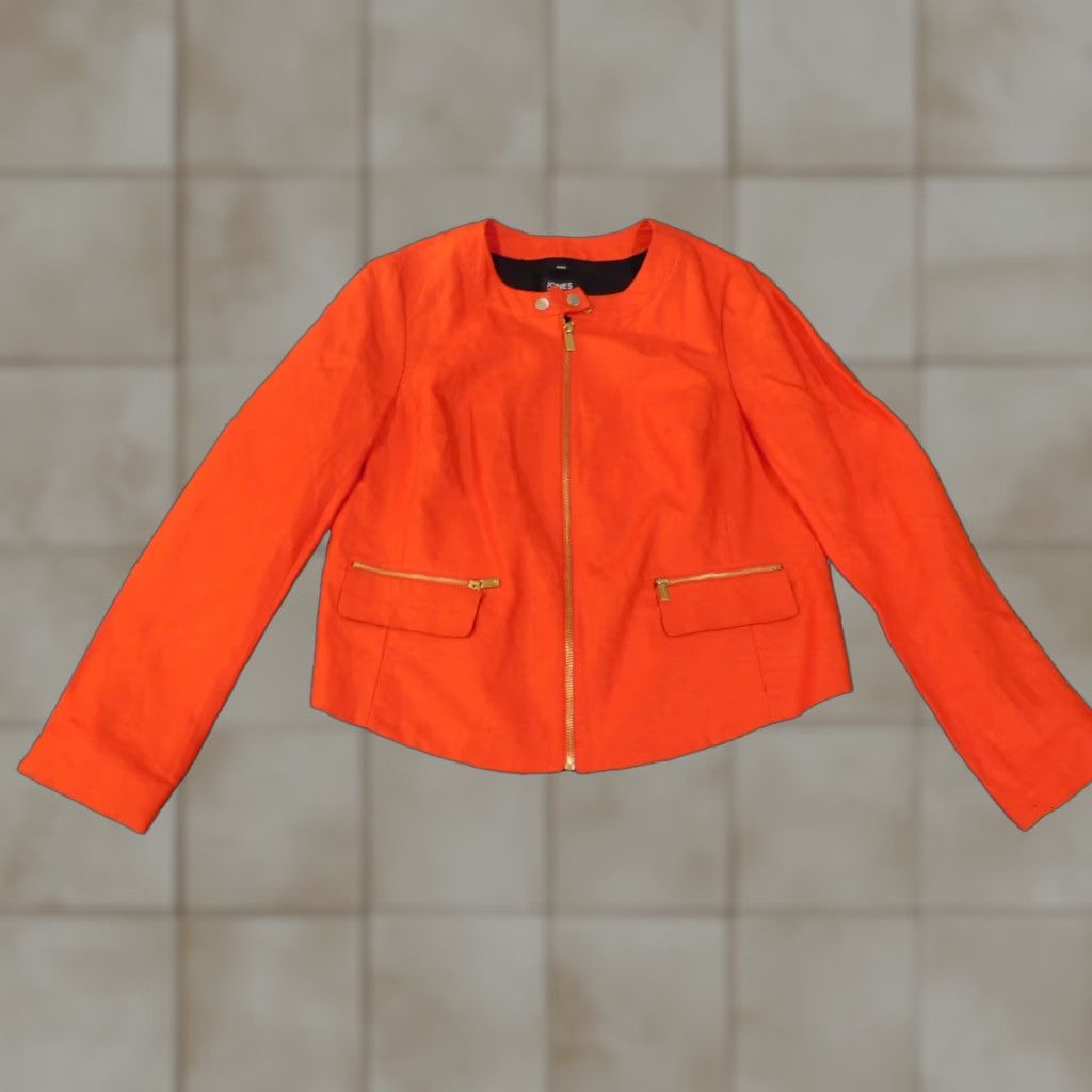 Jones New York Jones New York Jacket Womens 10 Orange Zip Sleeveless Stretch Linen Casual Plus Size Beach Basic Jacket Mens? Ladies? Size L / US 10 / IT 46 - 1 Thumbnail