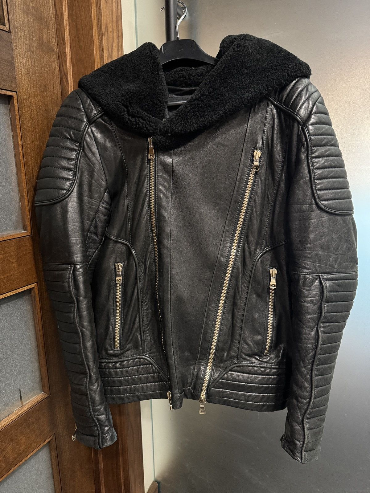Balmain Balmain Moto Leather Shearling Hooded Biker Jacket Size US L / EU 52-54 / 3 - 1 Thumbnail