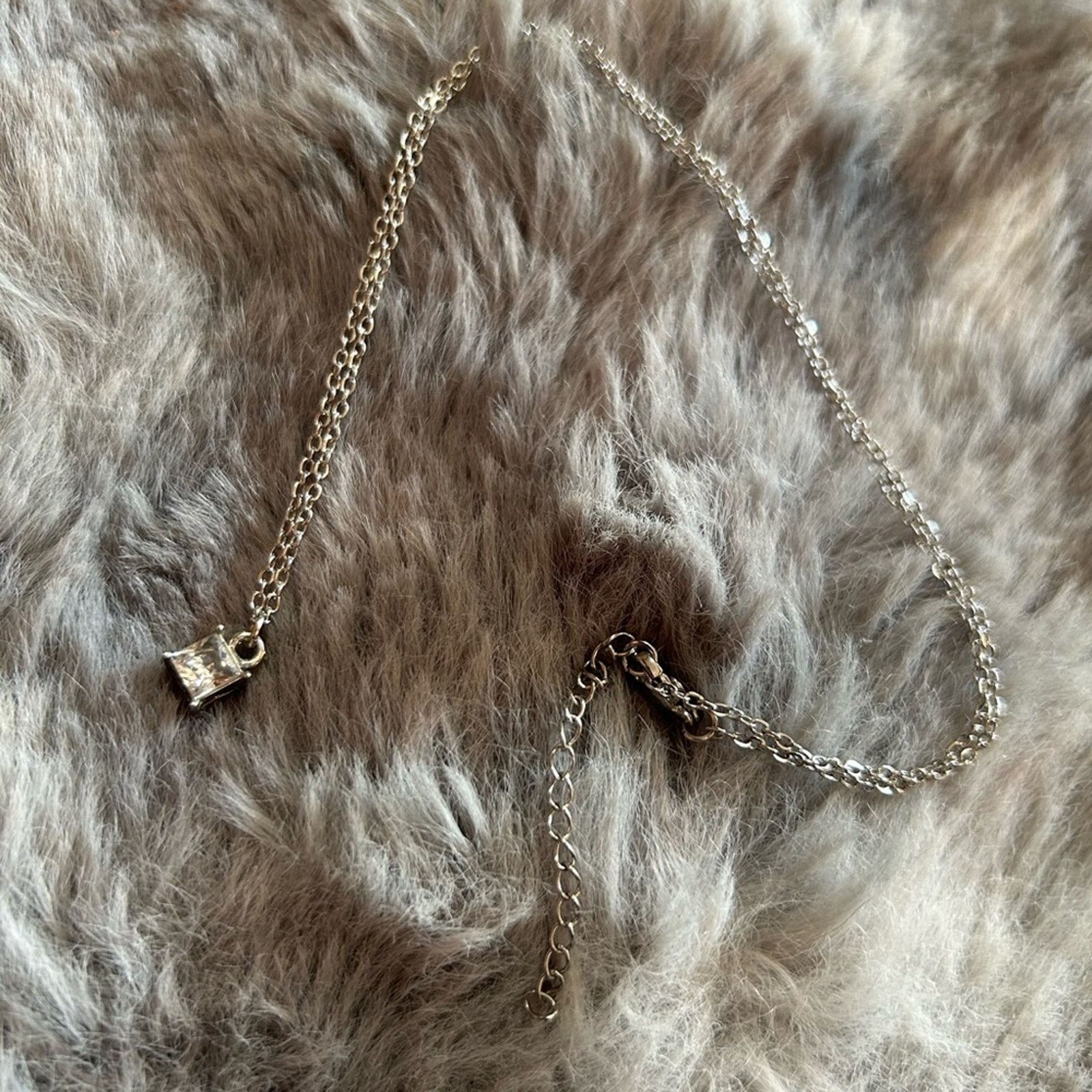 Vintage Vintage square cut cz stone stainless steel chain necklace Size ONE SIZE - 8 Thumbnail