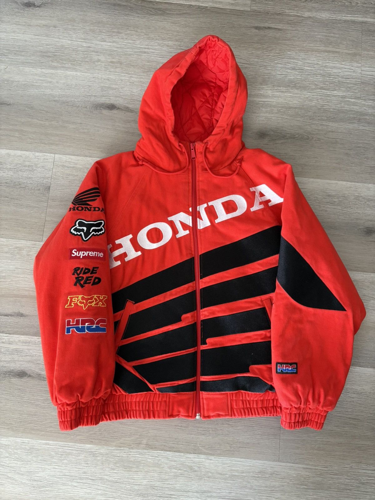 Supreme Honda Fox Racing Puffy Zip Up Jacket FW19 Red