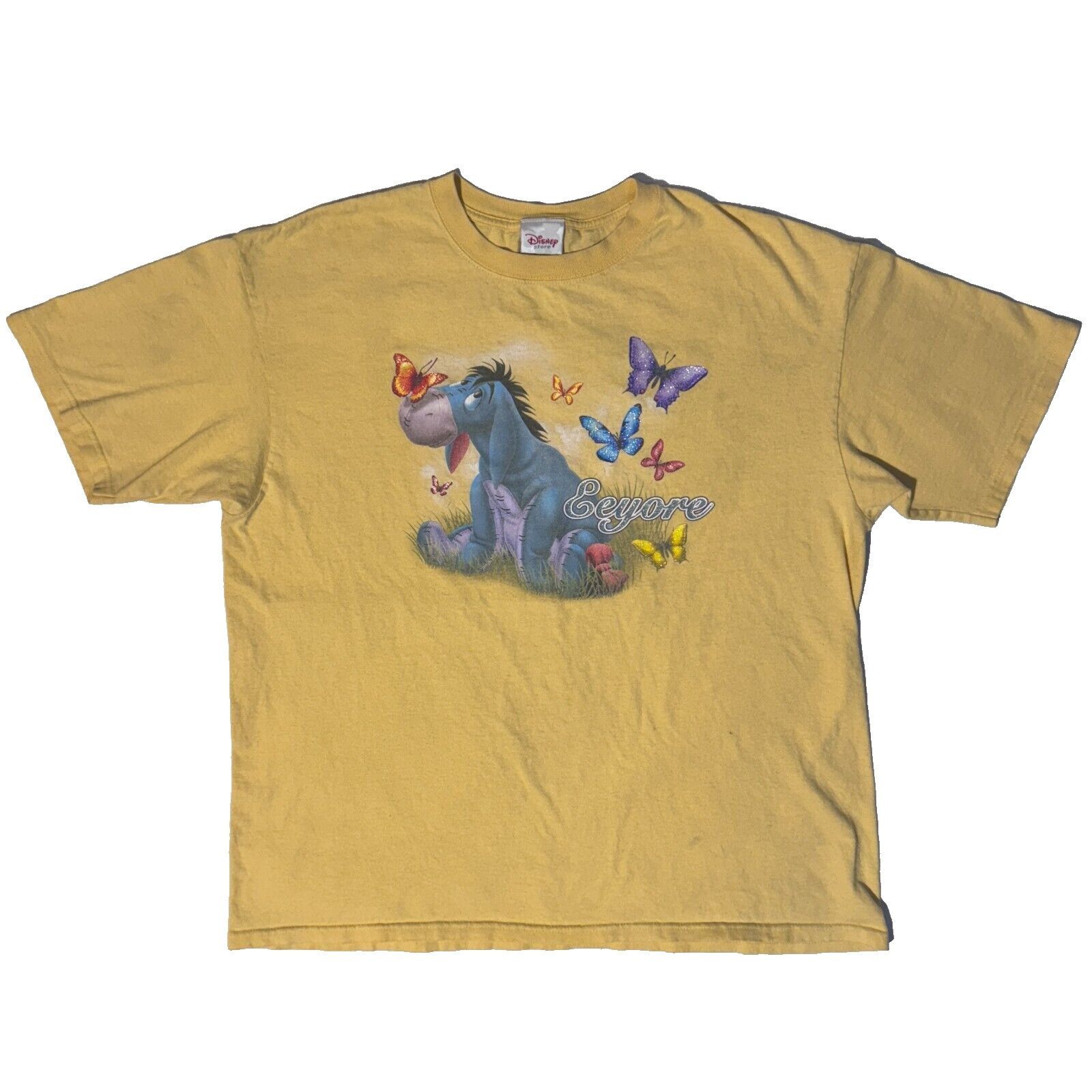 Disney Y2K Winnie The Pooh Eeyore Tshirt XL Butterflies Yellow Glit Size US XL / EU 56 / 4 - 1 Thumbnail