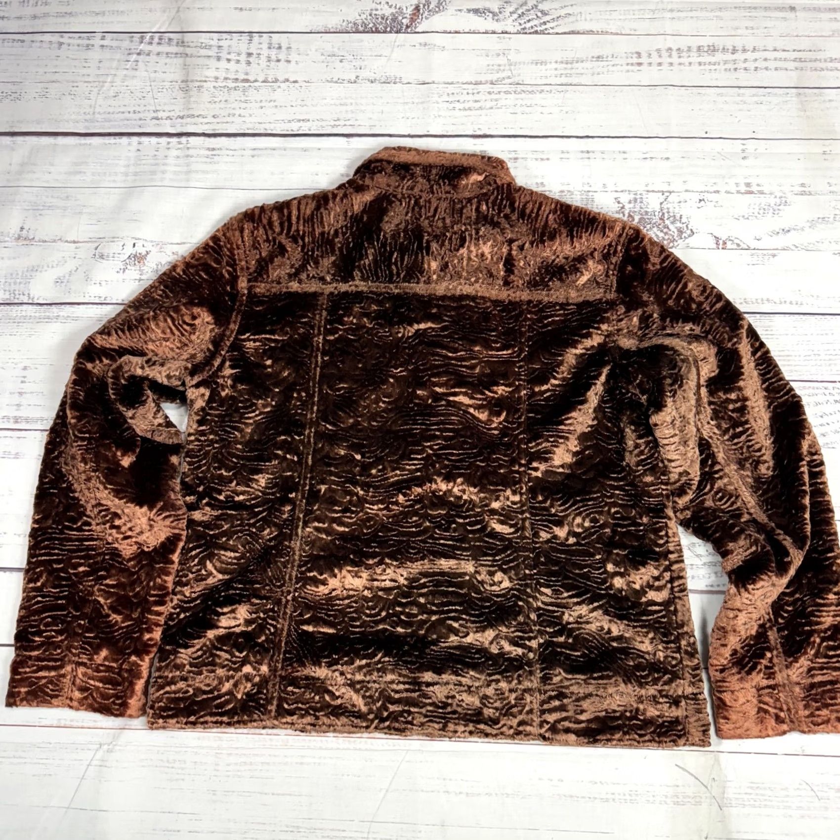 Vintage Chicos Orange Brown Faux Fur Jacket Blazer Silk Lined Button Front Sz 1 Women’s JackeT, Designer, Basic Jacket, Lined, Size 1, Orange brown, Button Size XS / US 0-2 / IT 36-38 - 4 Thumbnail