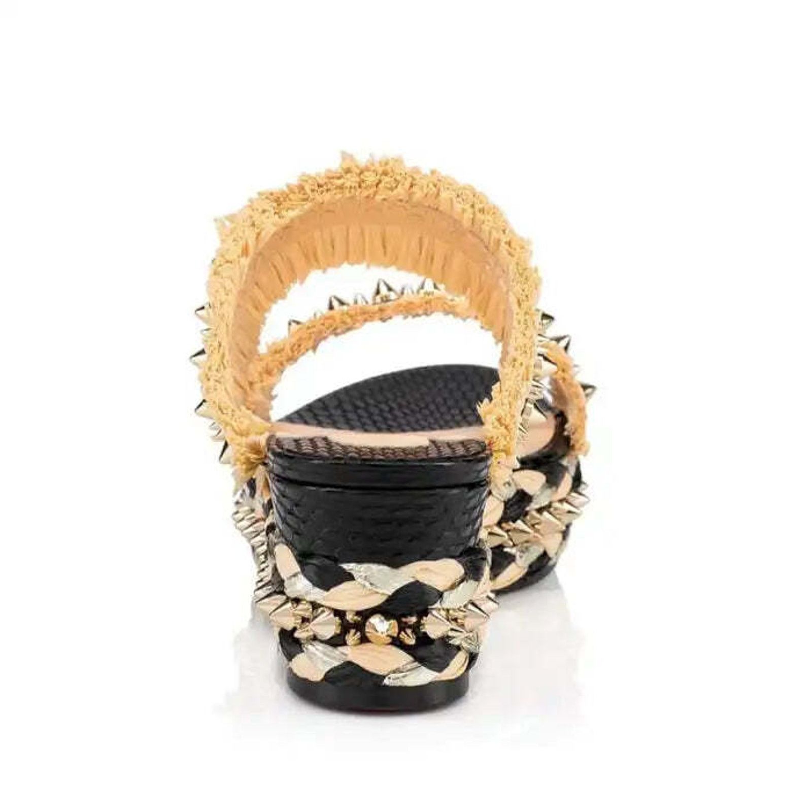 Christian Louboutin Voltinoudou 60 Black Raffia Wedge Slide Mule Sandal Heel 35 Size US 5 / IT 35 - 10 Thumbnail