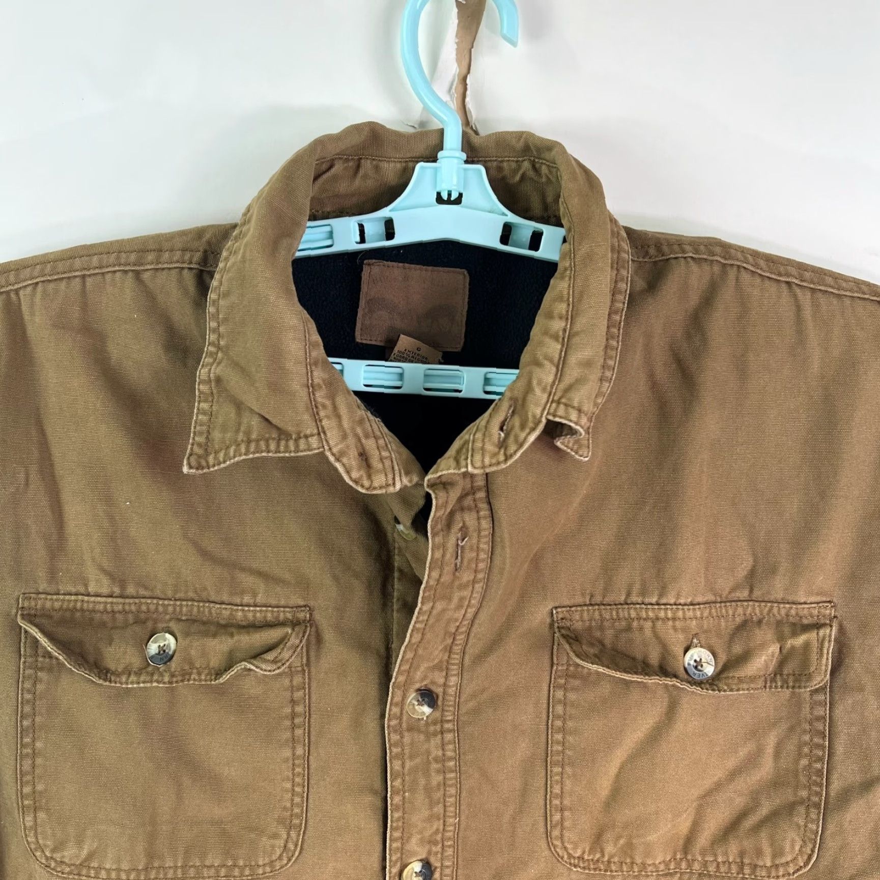 Vintage Buckhorn River Button-Up Shirt Mens L Brown Lined Flece Long Sleeve Canvas Cotton Polyester 48 in Chest Casual Travel Workwear Sized Regular Mens Size US L / EU 52-54 / 3 - 3 Thumbnail