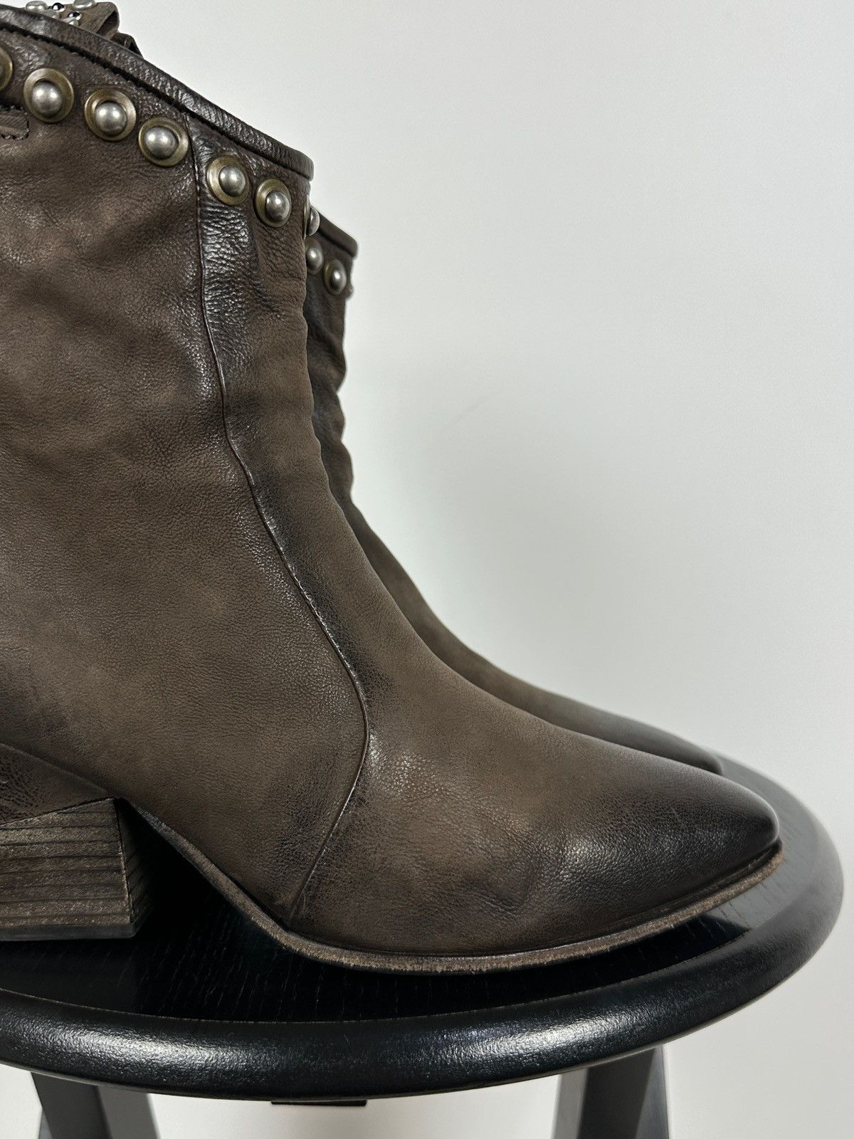 A.S.98 A.S.98. Brown Leather Biker Zip Studded Ankle Boots Size US 8 / IT 38 - 16 Thumbnail