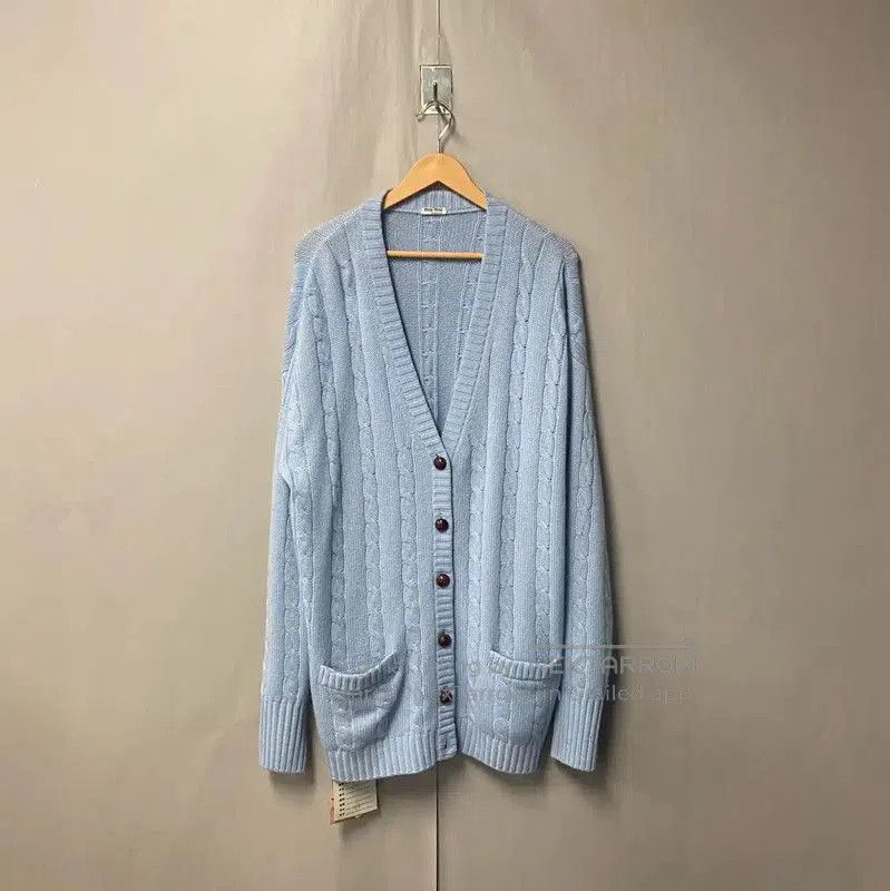 Miu Miu Miu Miu Light Blue Cotton Cardigan . Size L / US 10 / IT 46 - 1 Thumbnail