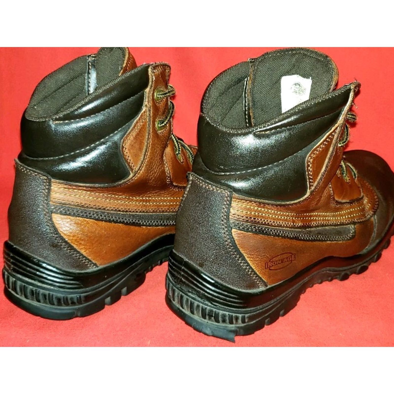Vintage Iron Age Men's Steel Toe Work Boots 10M Brown Leather Padded Collar Tough Toe Shoes Heel Boot Size US 10 / EU 43 - 6 Thumbnail