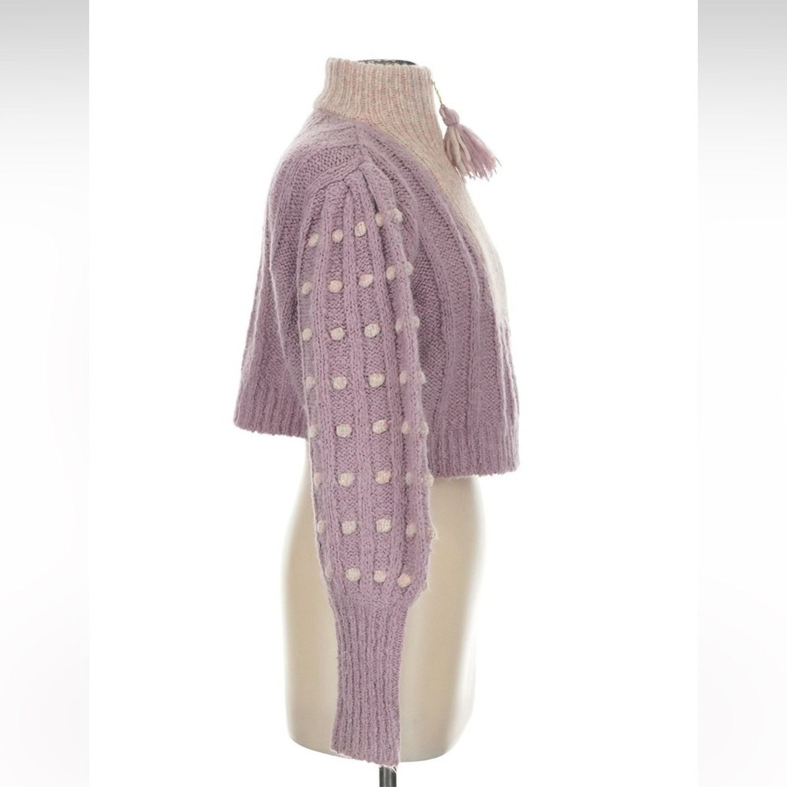 LoveShackFancy LoveShackFancy Jonae Cropped Mock Zip Sweater - XS - Purple Size XS / US 0-2 / IT 36-38 - 4 Thumbnail