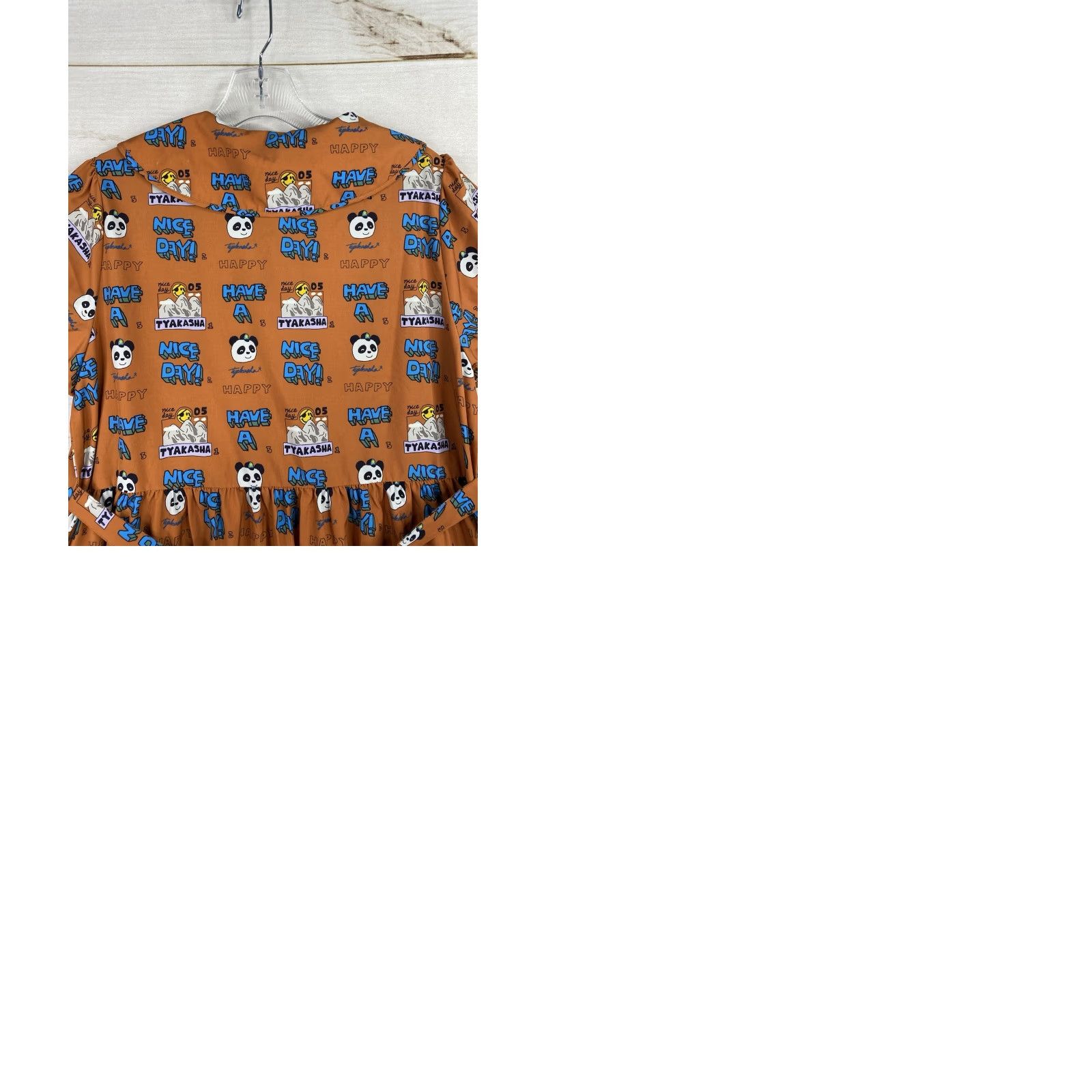 Vintage VINTAGE Tyakasha Dress Panda Print Asian Streetwear Graphic Chiffon Midi A-Line Tunic Short Sleeve Collared Button Embroidered Orange Women S Size S / US 4 / IT 40 - 9 Thumbnail