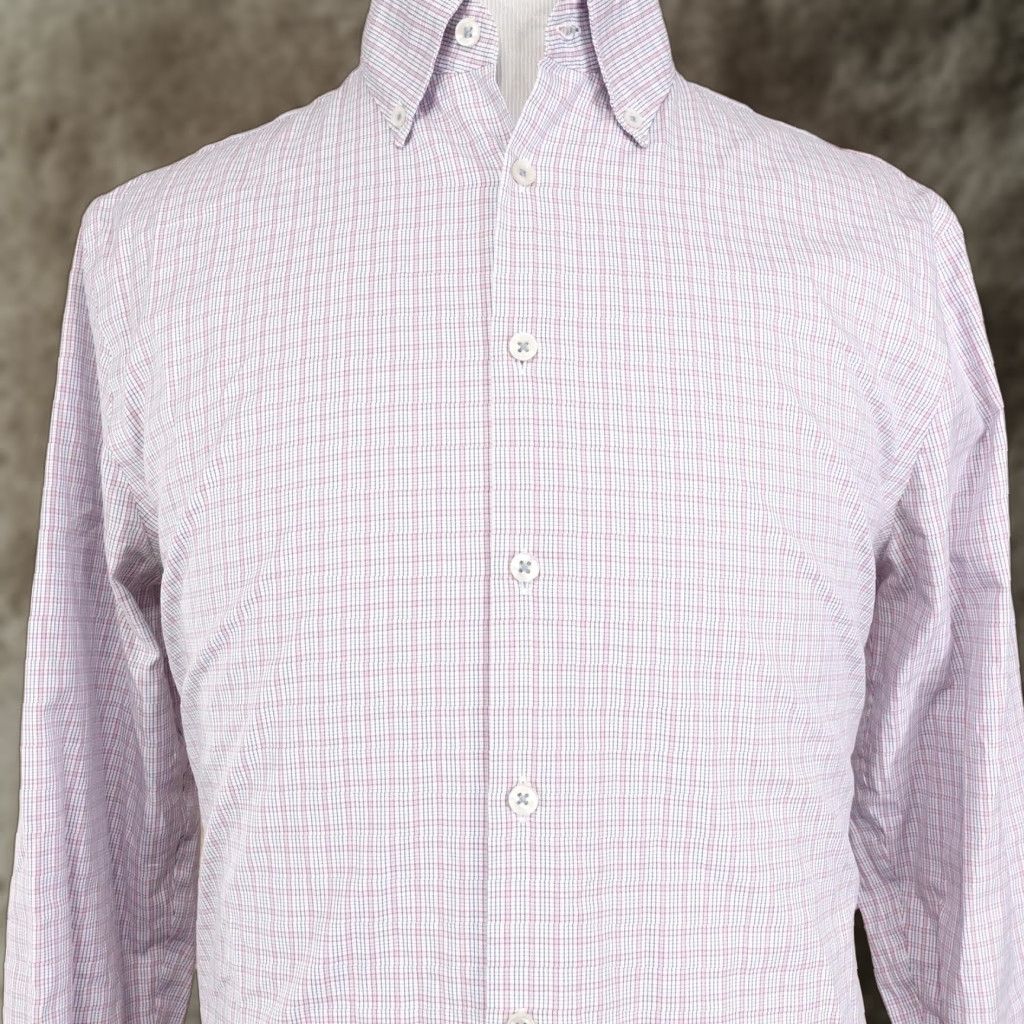 Charles Tyrwhitt Charles Tyrwhitt Shirt Mens 17 35 Red Blue Check Non-Iron Extra Slim Button Down Size US XL / EU 56 / 4 - 1 Thumbnail