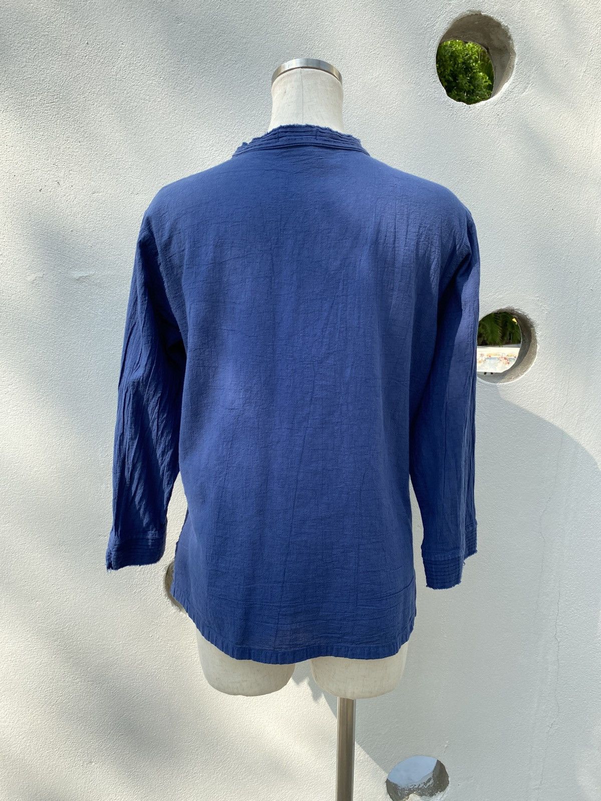 Issey Miyake Plantation Blue Textured Mandarin Collar Shirt. Size M / US 6-8 / IT 42-44 - 8 Thumbnail