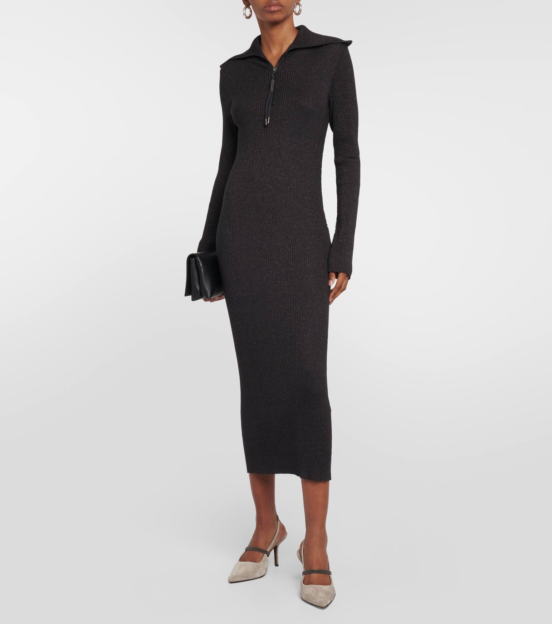 Brunello Cucinelli o1y0725 Midi Dress in Black Size XS / US 0-2 / IT 36-38 - 4 Thumbnail