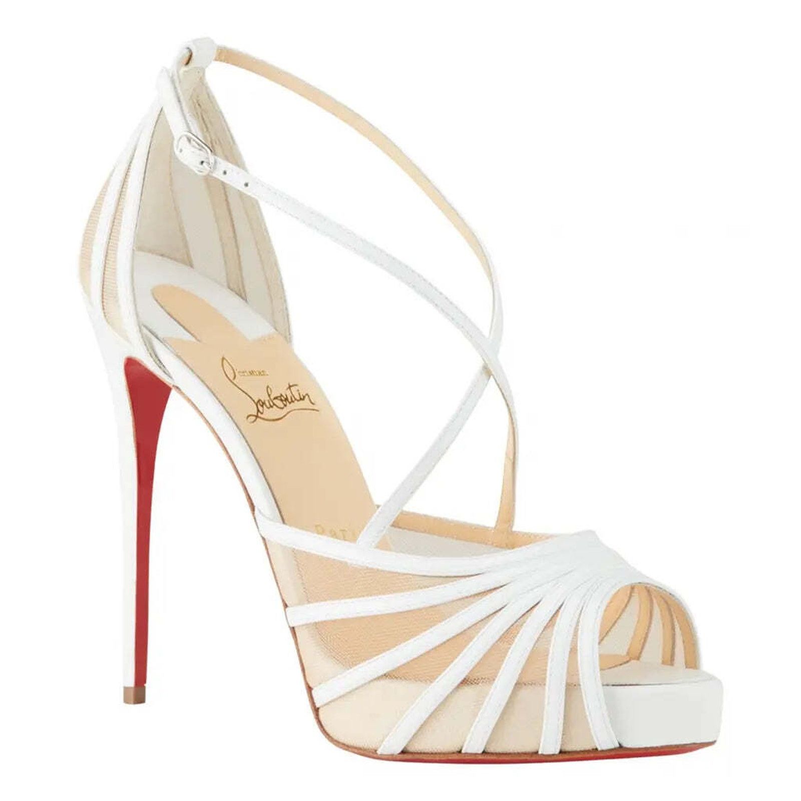 Christian Louboutin Filamenta 120 White Nude Mesh Cross Ankle Strap Heel Pump 42 Size US 12 / IT 42 - 1 Thumbnail