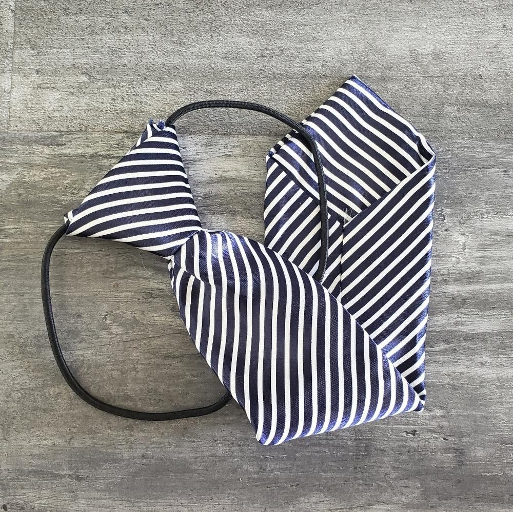 Designer Navy Striped Satin Little Boy Tie Size ONE SIZE - 2 Thumbnail