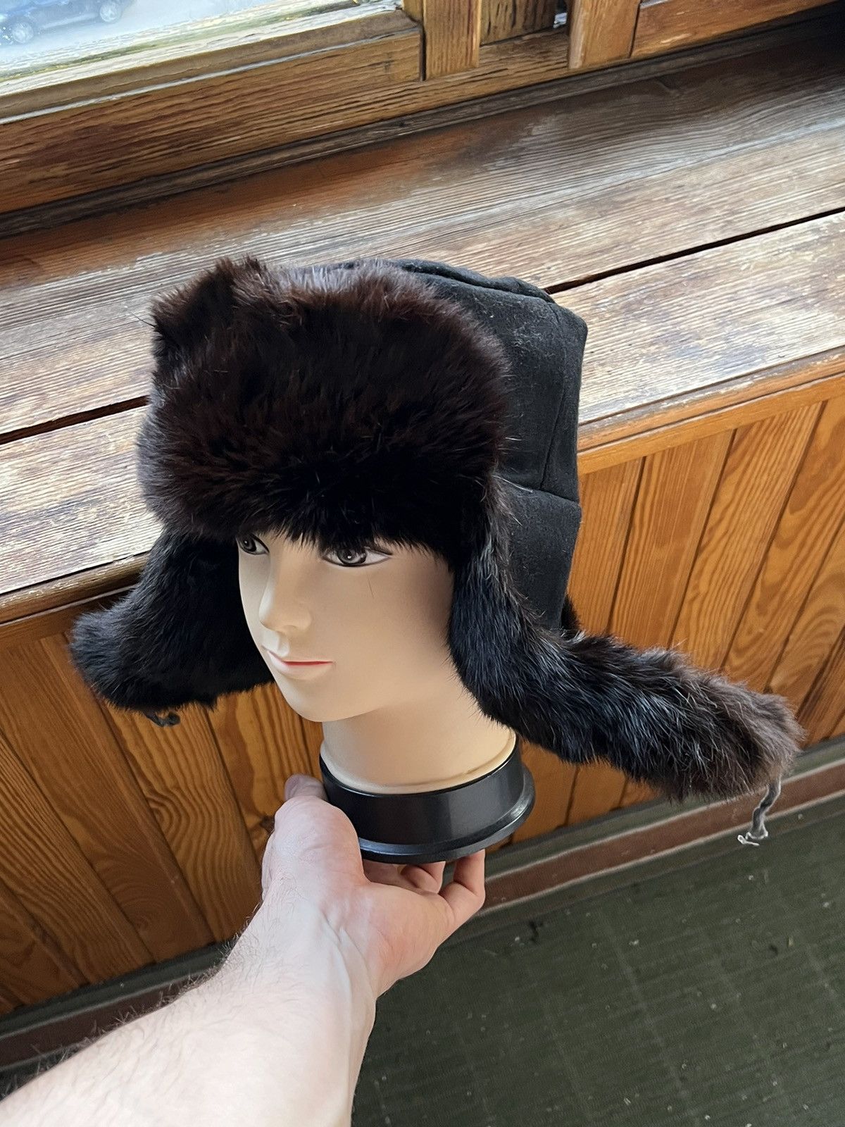Leather Ushanka Y2K Trapper Hat Furry Mohair Fuzzy Fur Hat Size ONE SIZE - 16 Thumbnail