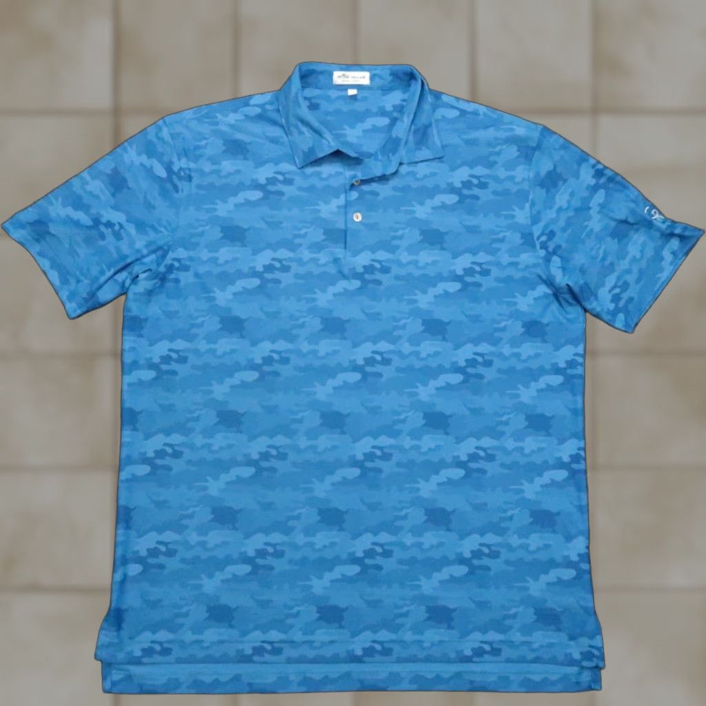 Peter Millar Peter Millar Shirt Mens Large Blue Camo Summer Comfort Polo Golf Breathable UV Protection 31in 48 Chest Regular Sprd Collar Polo Shirt Mens Size US L / EU 52-54 / 3 - 1 Thumbnail