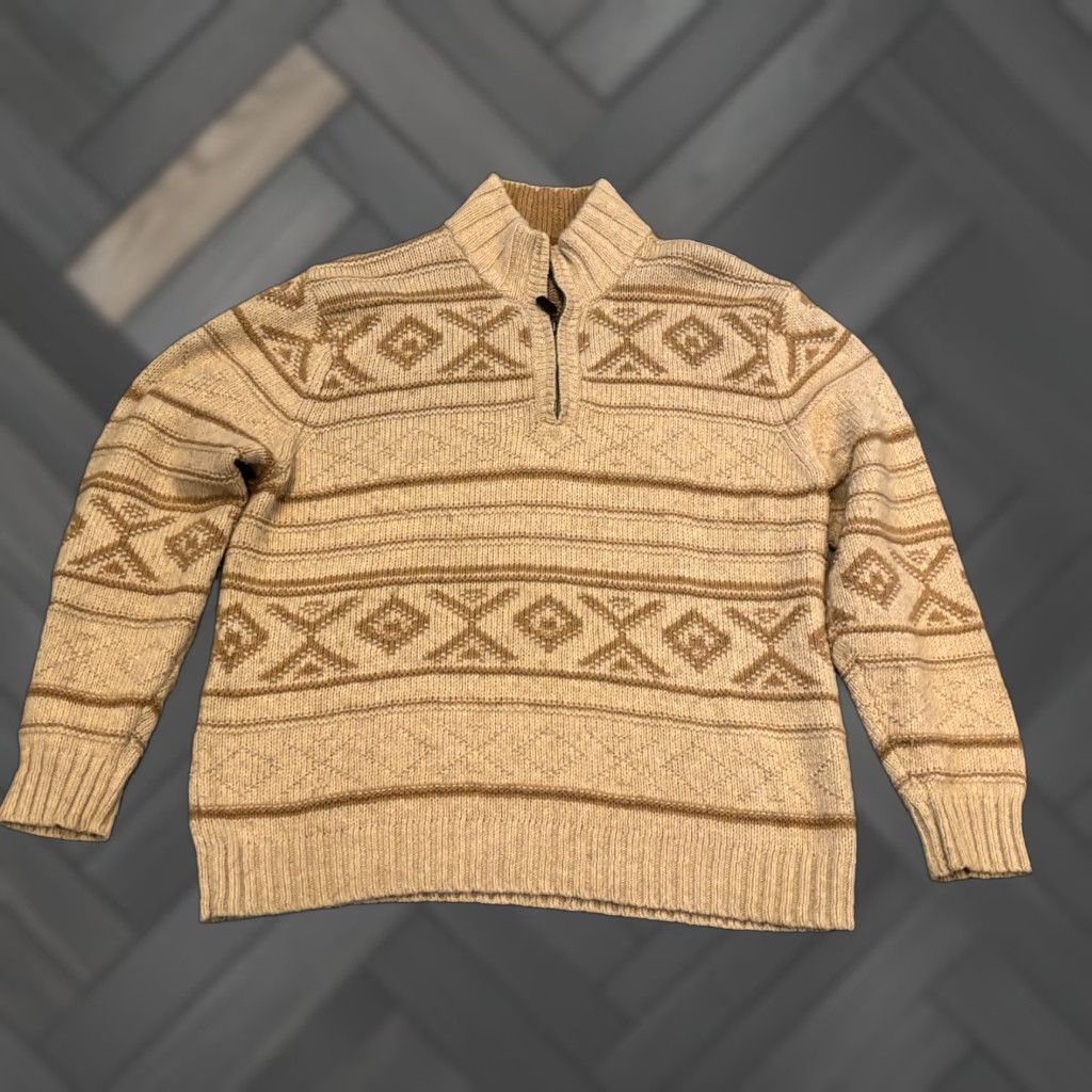 Vintage St. Johns Bay Sweater Mens XL Long Sleeve 1/4 Zip Pullover Beige Patterned Wool Size US XL / EU 56 / 4 - 1 Thumbnail