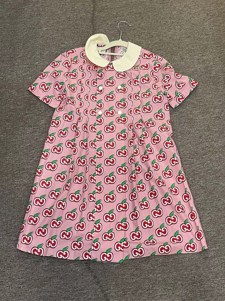 Gucci Cotton Pink Apple Print Dress-dmc