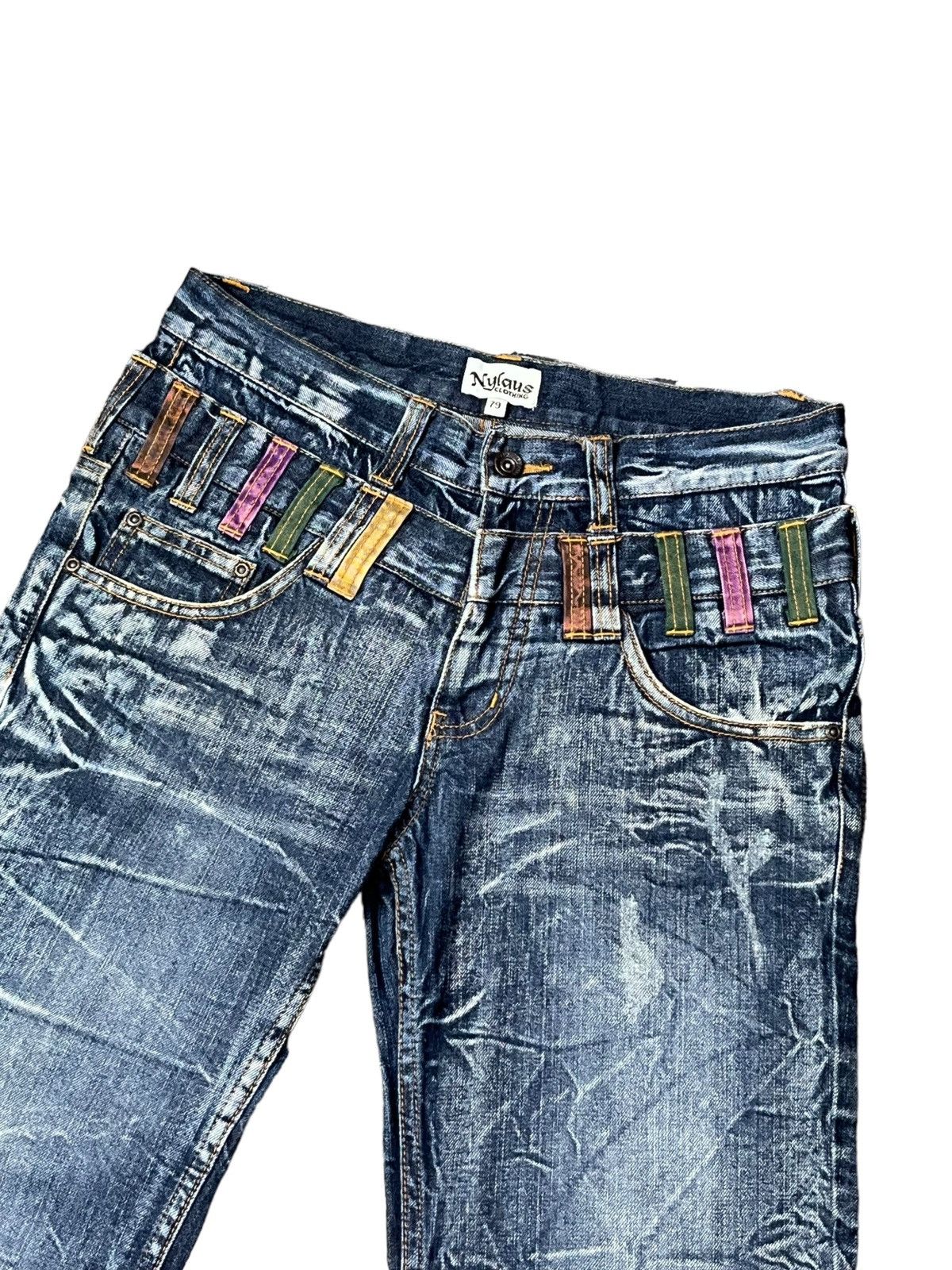 PUNK SICK💥NYLAUS Acid Wash Double Waist Distressed Denim 🔥
