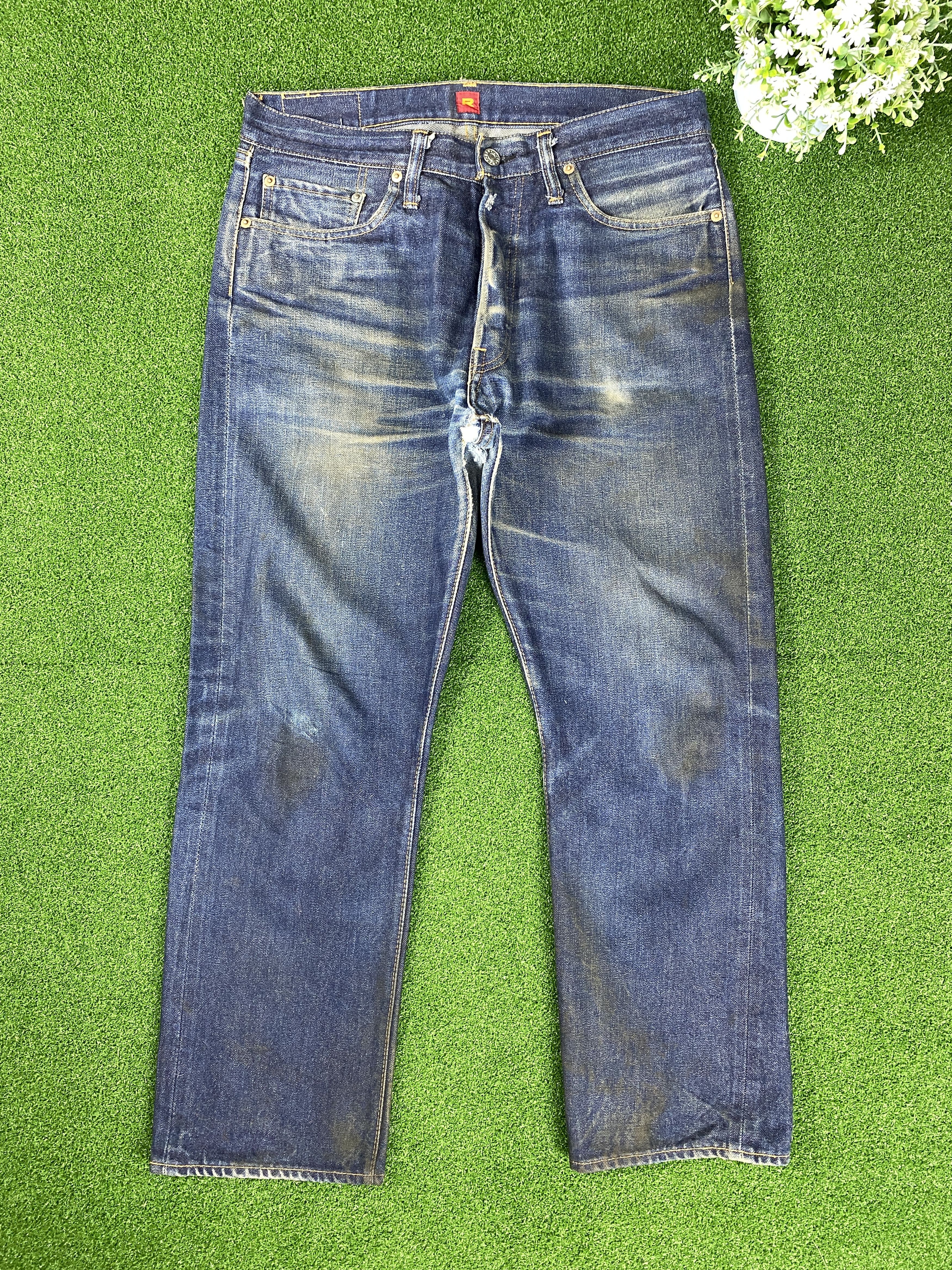 image of Selvedge Vintage Resolute Distressed Faded Blue Jeans in Blue Denim, Men's (Size 32)