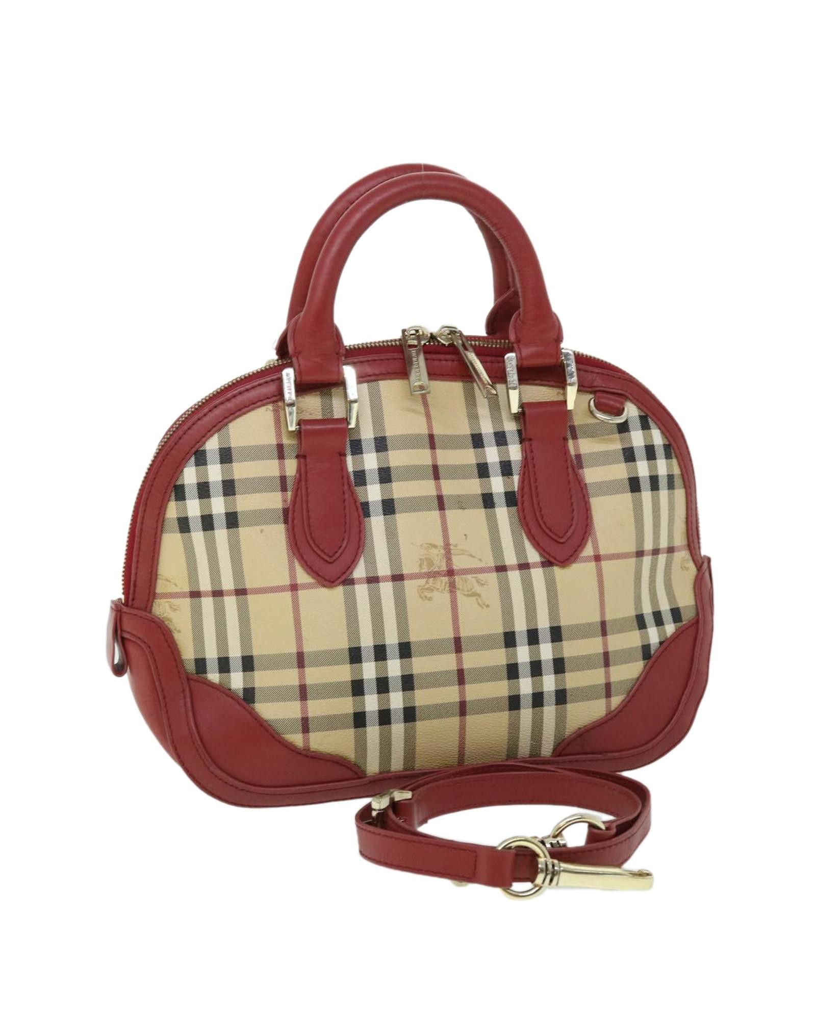 image of Burberry Authentic Pvc Leather 2Way Hand Bag With Nova Check Pattern in Beige, Women's