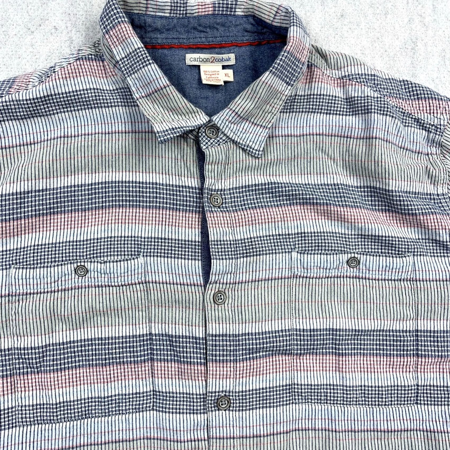 Carbon2Cobalt Carbon 2 Cobalt Shirt Men XL Blue Striped Button Up Camp Double Pocket Size US XL / EU 56 / 4 - 2 Thumbnail