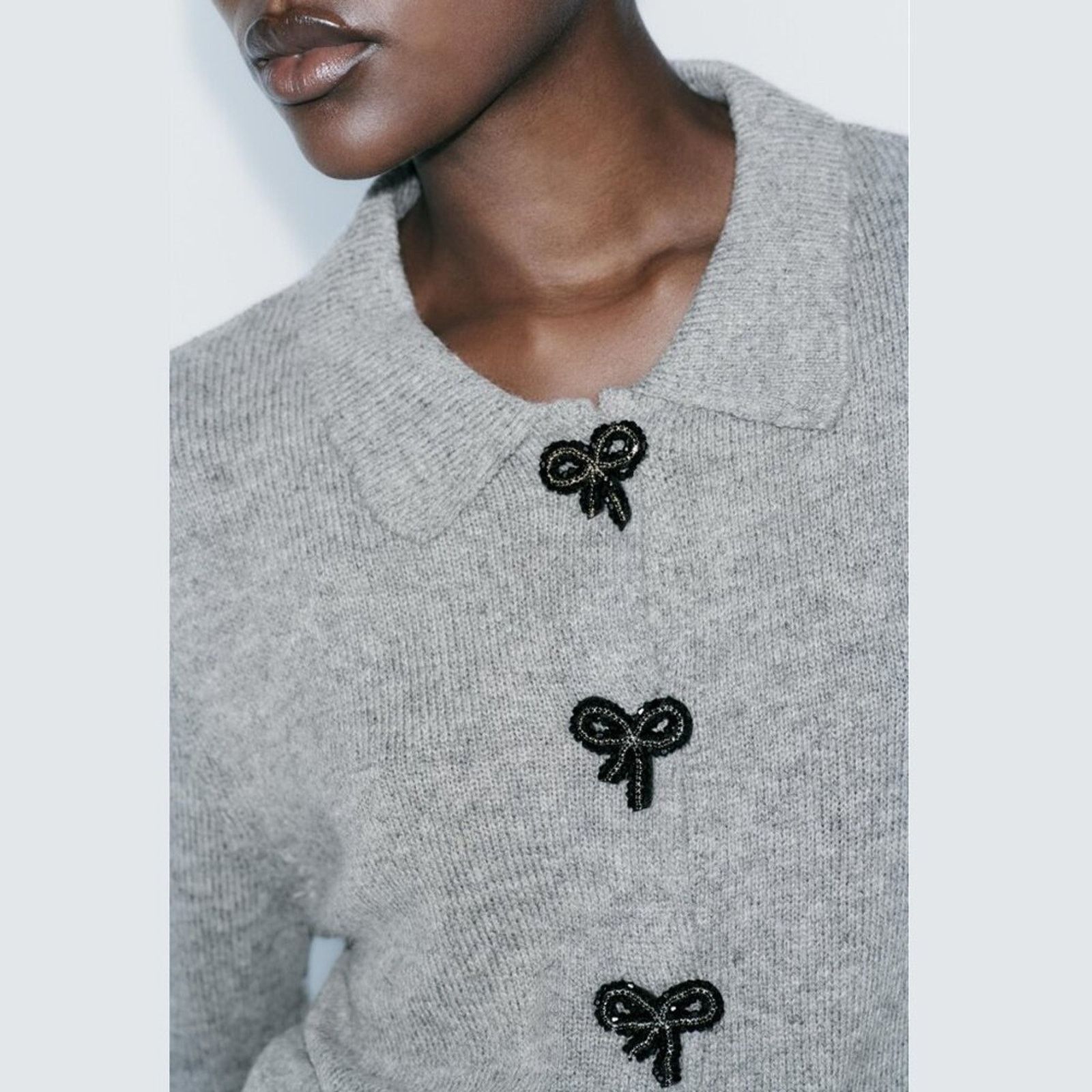 Zara RARE!!! ZARA Gray Embellished Knit Top NWT Size L / US 10 / IT 46 - 17 Thumbnail