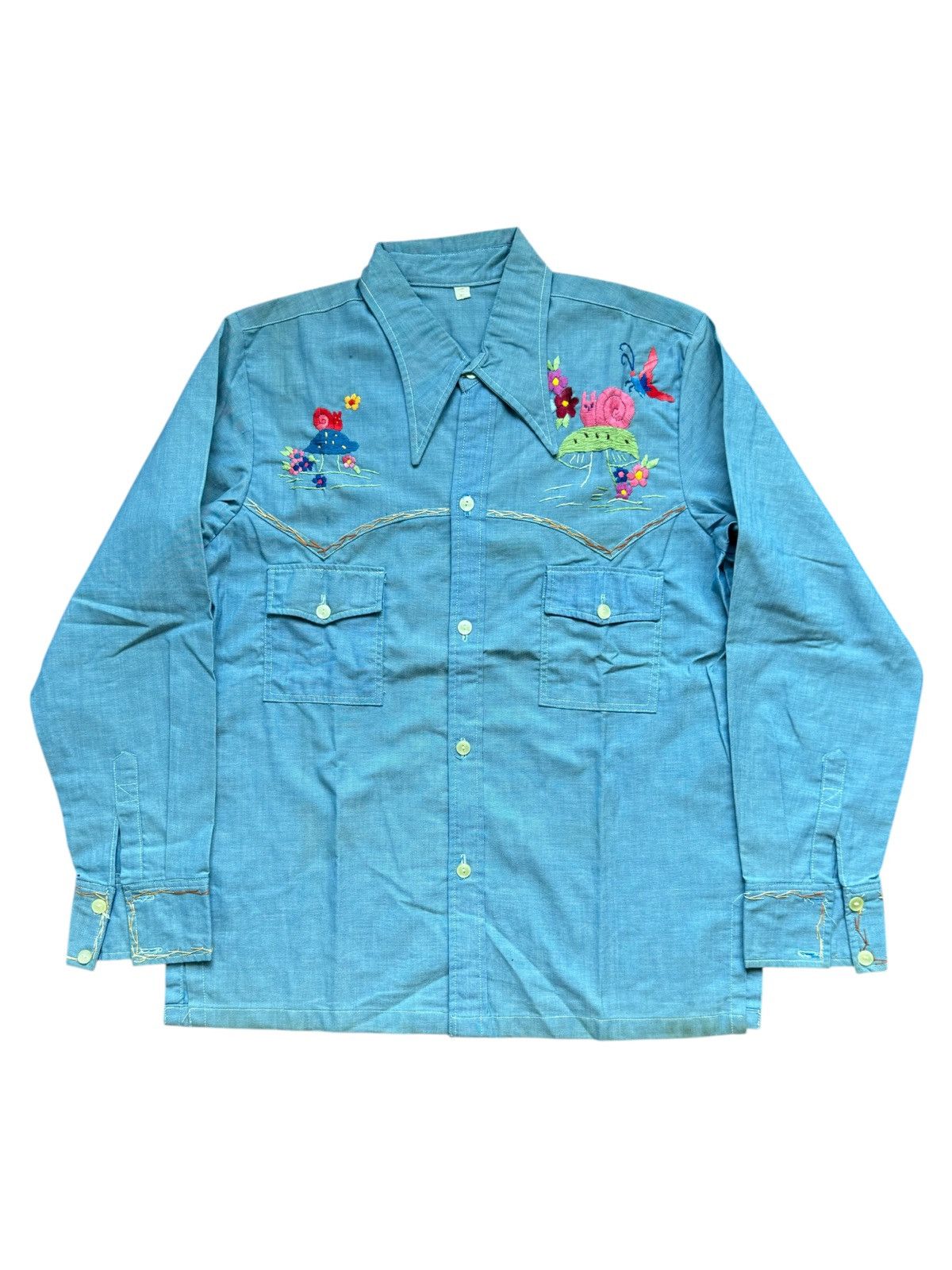 VERY RARE VINTAGE SHIRT CHAMBRAY WESTERN HAND EMBROIDERY